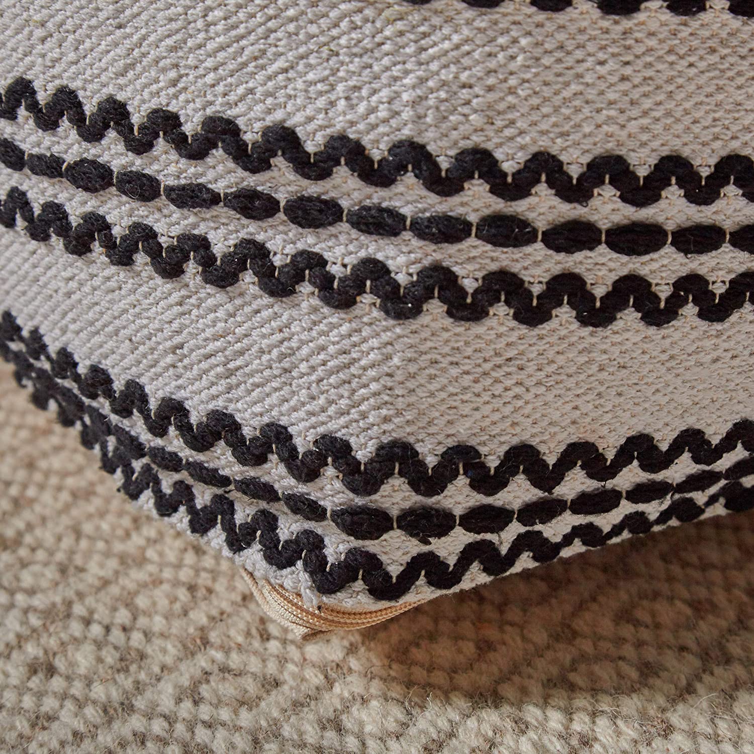 Christopher Knight Home Lillian Large Square Casual Pouf, Contemporary, Black and Natural Cotton