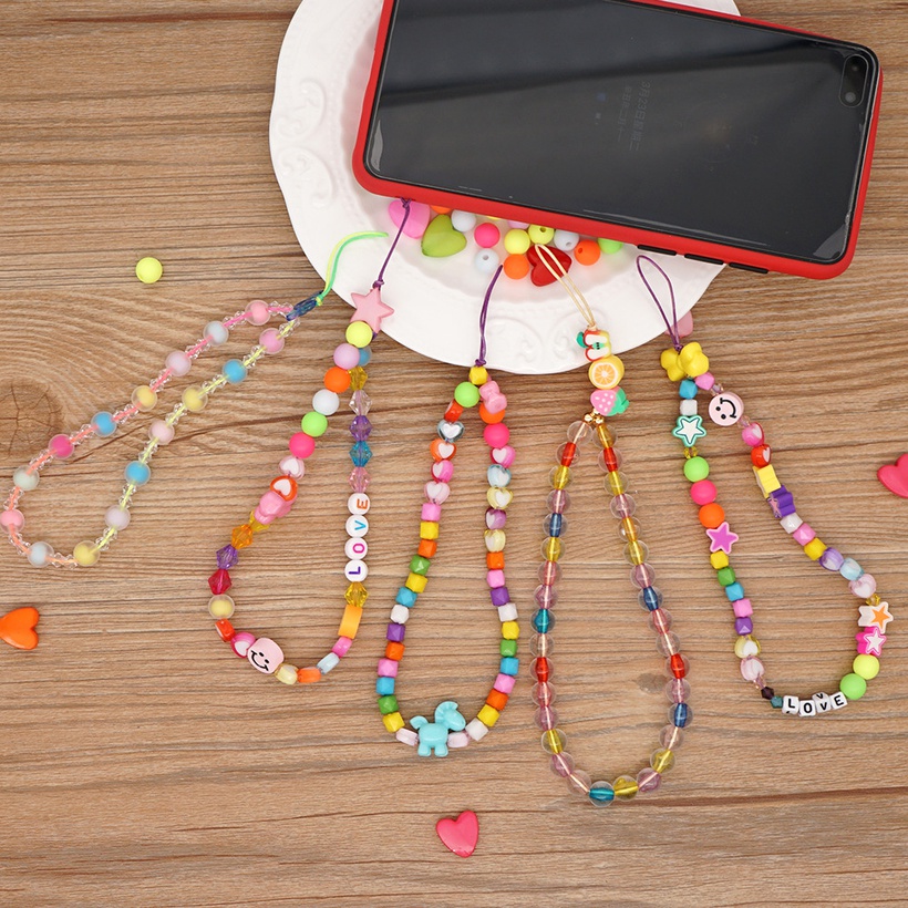 Mobile Phone Chain Candy Color Love Acrylic Beads Short Mobile Phone Lanyard