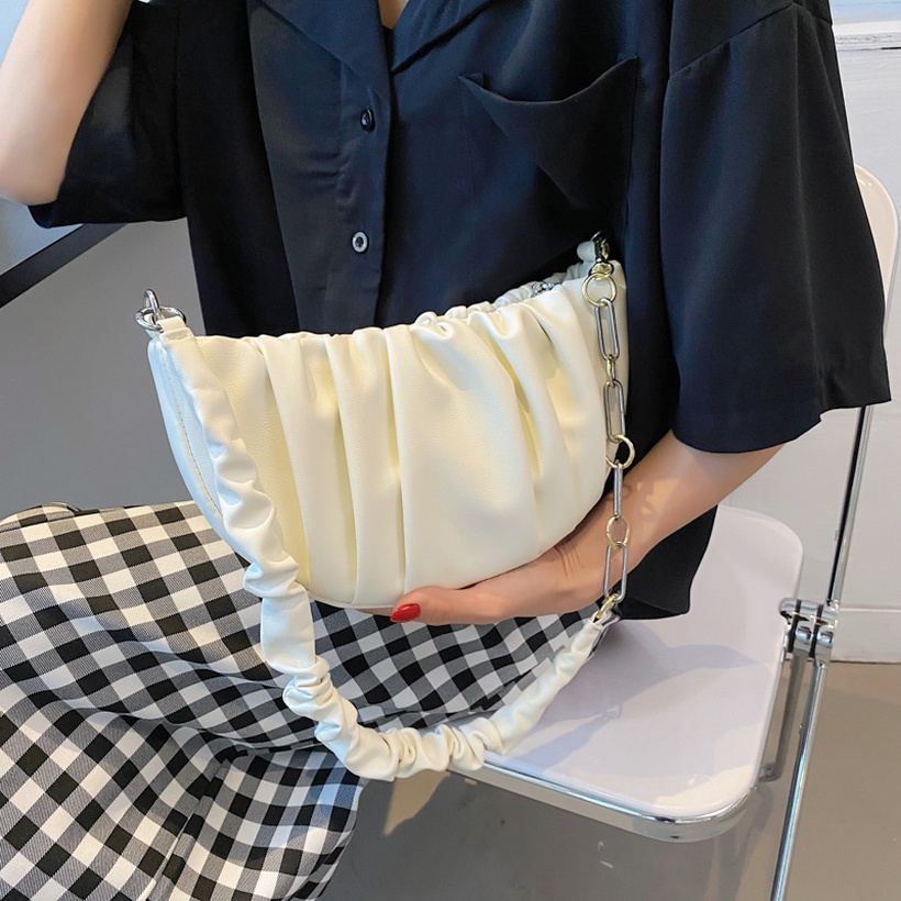 Simple Solid Color Fold Chain Saddle Bag