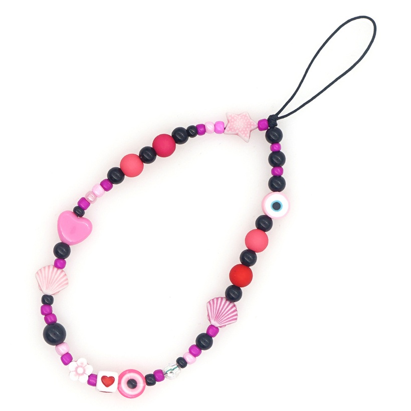 Accessories Acrylic Black Round Eye Shell Shape Beaded Mobile Phone Chain