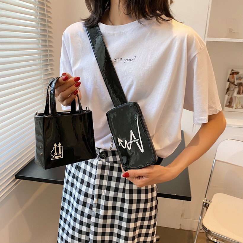 Stylish Solid Color Patent Pu Leather Small Square Chest Bag