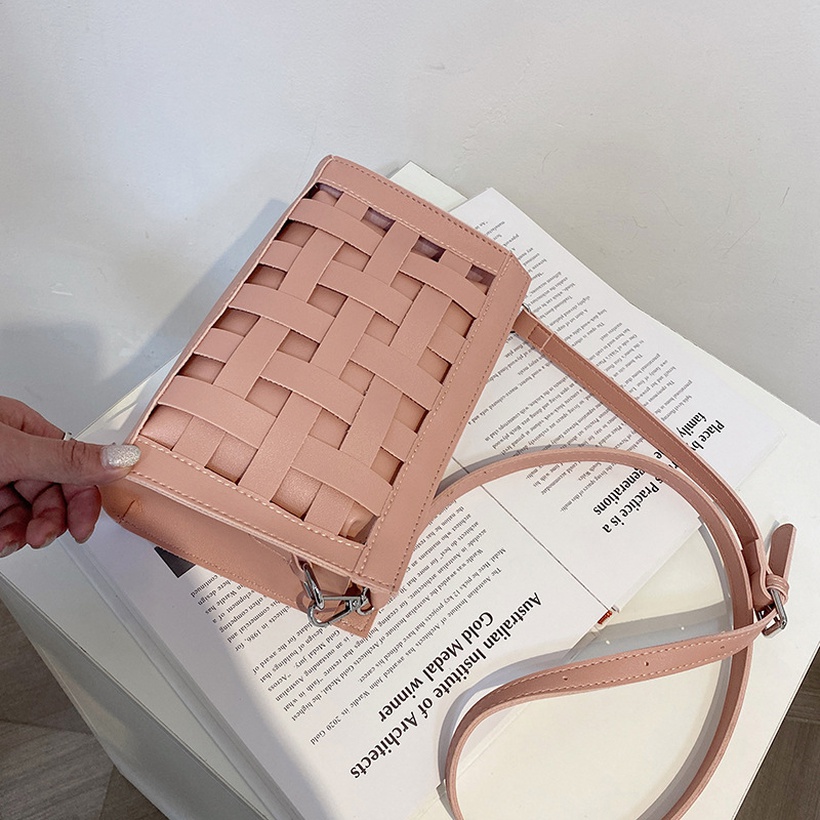 Korean Style Solid Color Woven Oneshoulder Messenger Bag