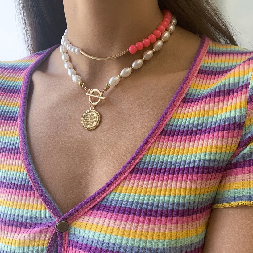 Baroque Style Splicing Pearl Chain Ot Buckle Necklace Jewelry