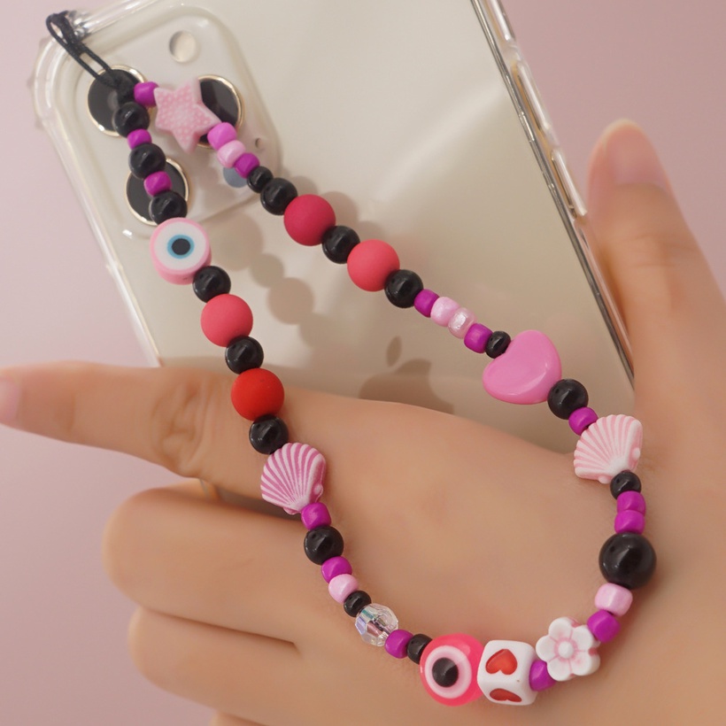 Accessories Acrylic Black Round Eye Shell Shape Beaded Mobile Phone Chain