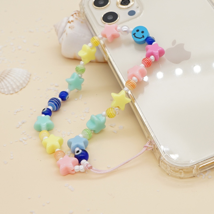 Jewelry Bohemian Acrylic Color Star Striped Beads Mobile Phone Lanyard