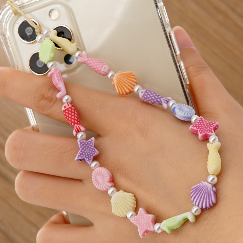 Jewelry Acrylic Mixed Colored Glass Shell Lanyard Mobile Phone Chain