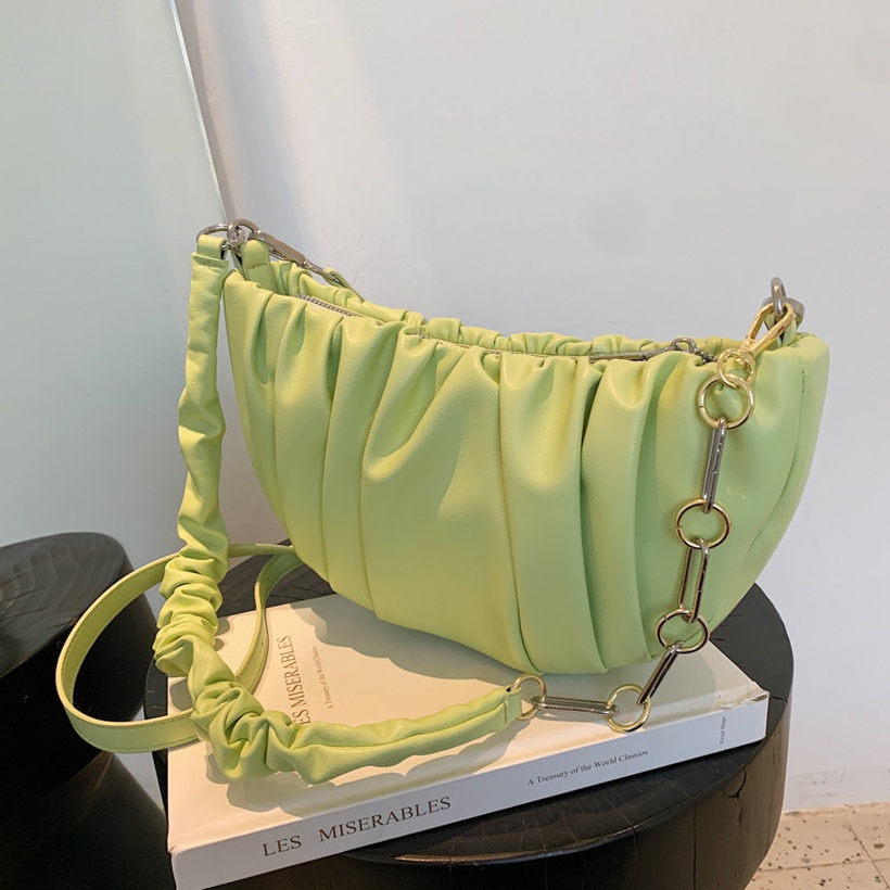 Simple Solid Color Fold Chain Saddle Bag