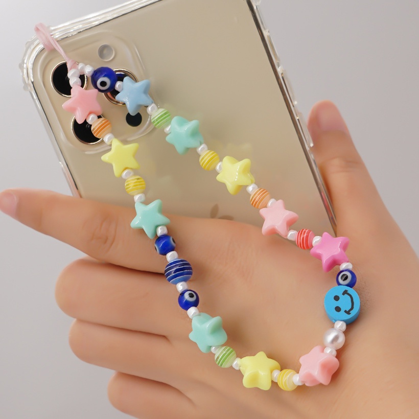 Jewelry Bohemian Acrylic Color Star Striped Beads Mobile Phone Lanyard