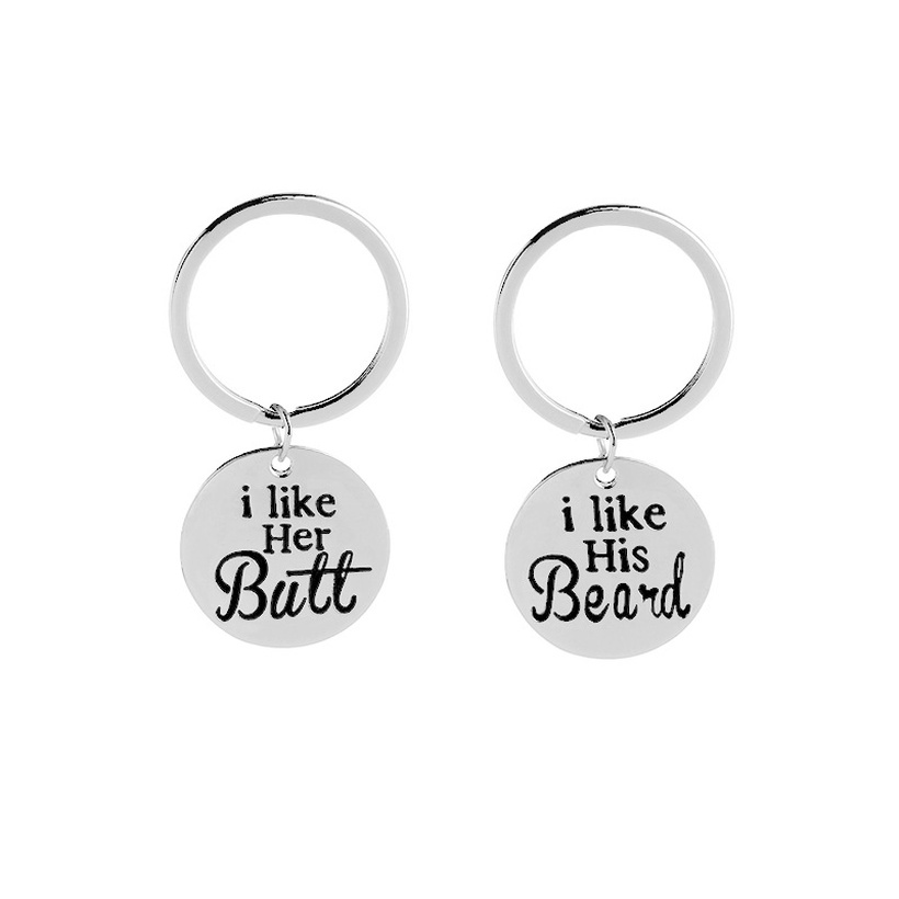 Stylish New Jewelry Creative Couple Pendant I Like Her I Like His Round Lettering Keychain