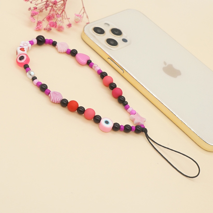 Accessories Acrylic Black Round Eye Shell Shape Beaded Mobile Phone Chain