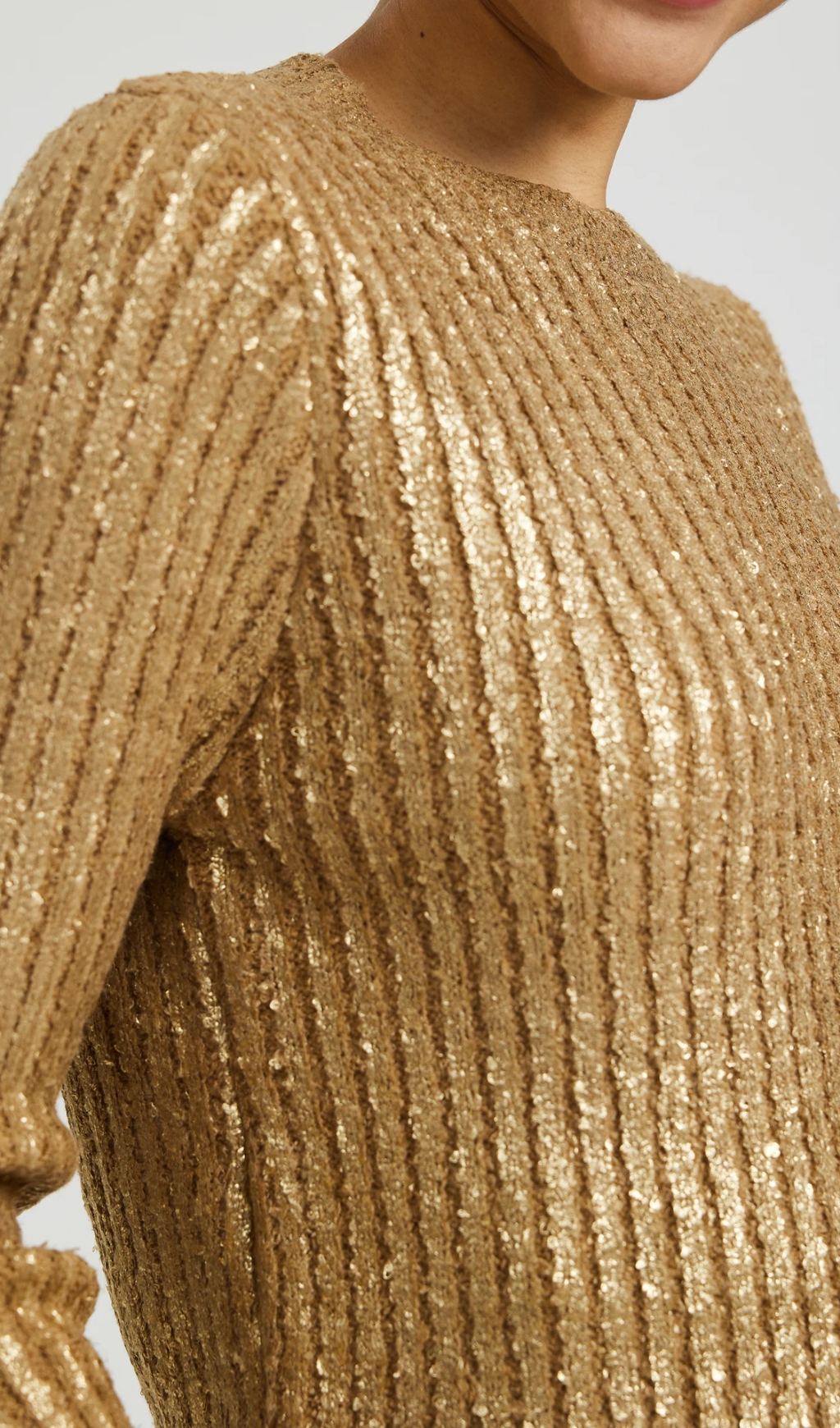 Shimmer Knit Pullover In Gold