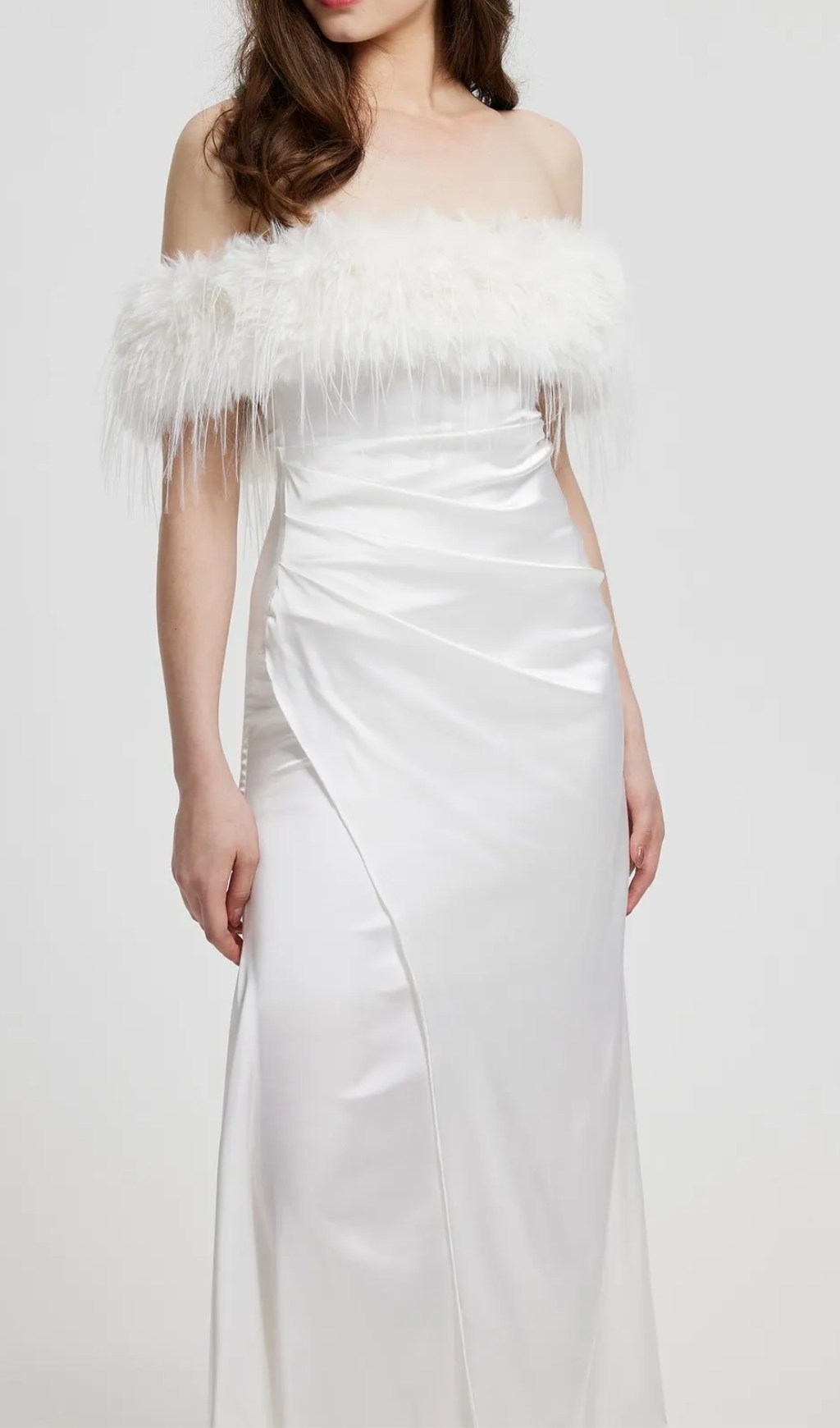 Feather Slip Dress in white