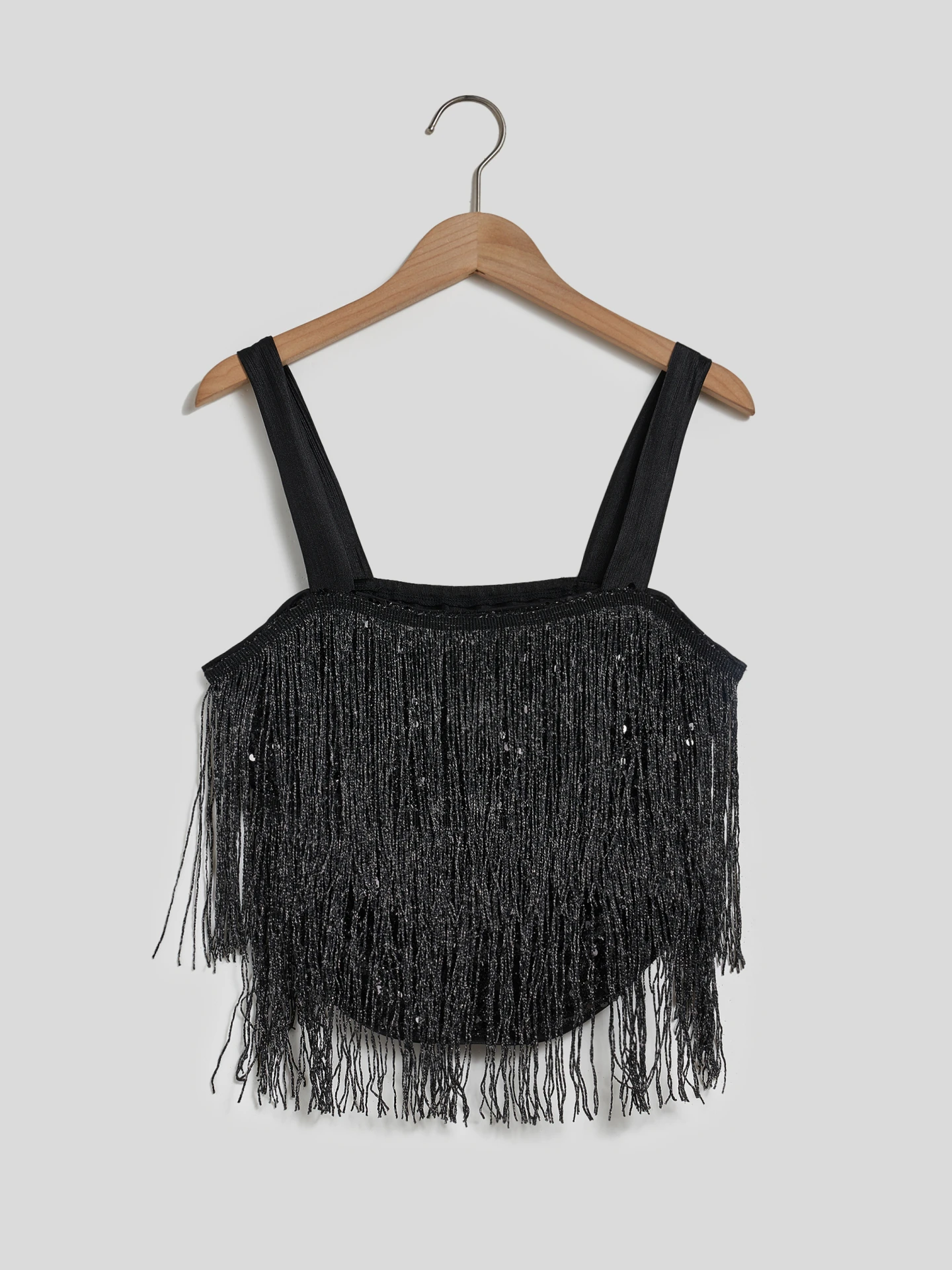 Fringed Cami Top in Black