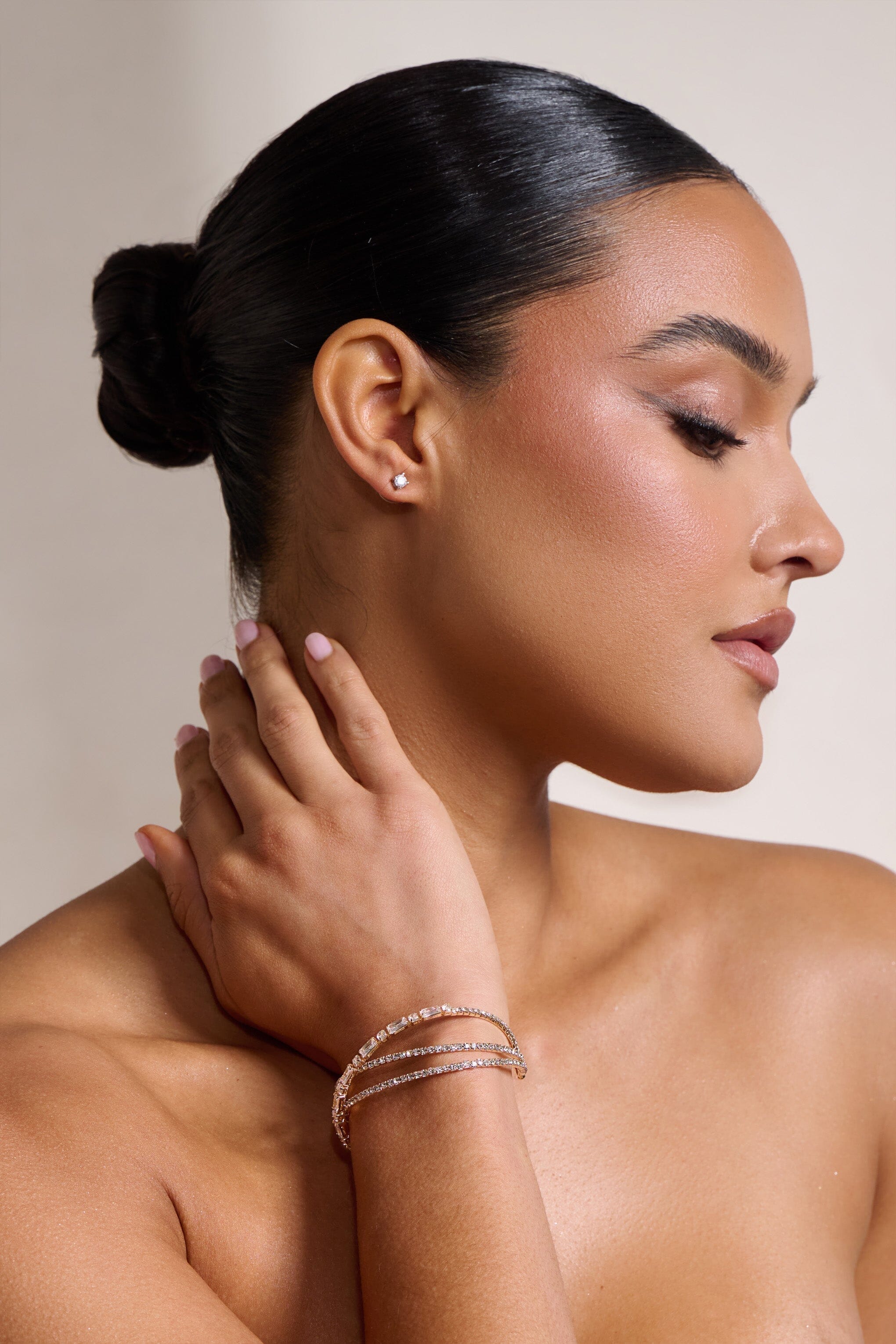 GOLD MULTI LAYERED DIAMANTE BRACELE