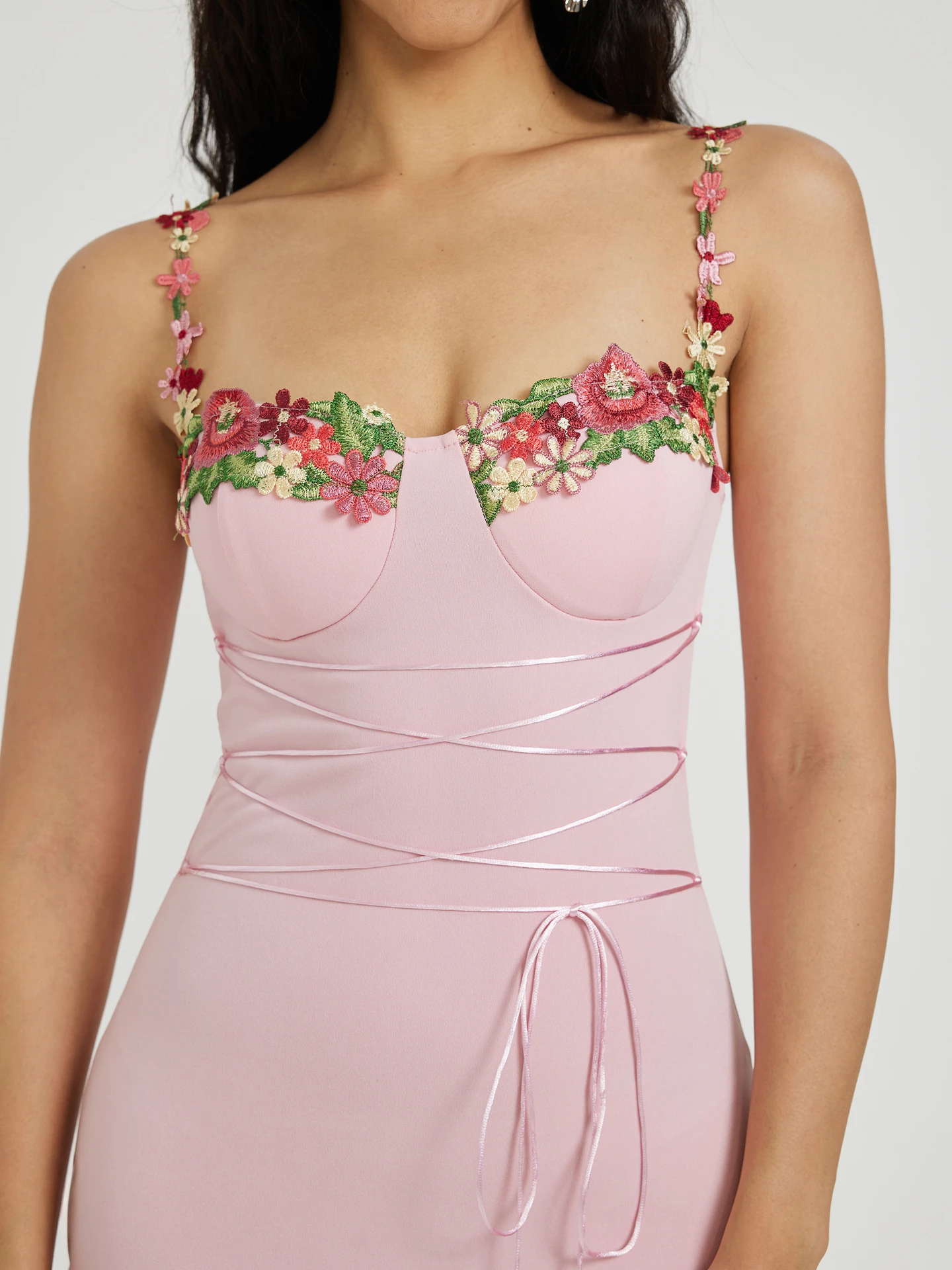 Embroidered Bodycon Dress IN Light Pink