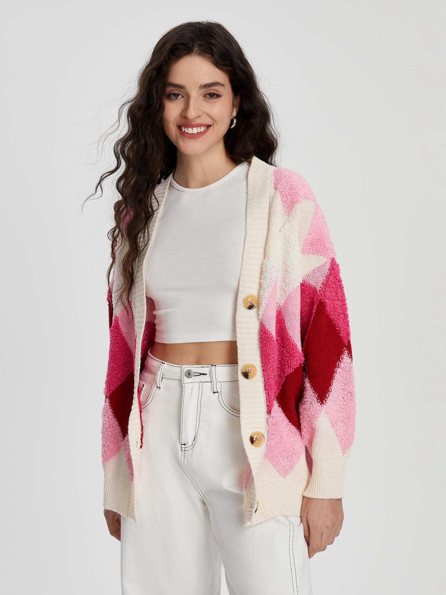 Color Block Knit Cardigan in Red