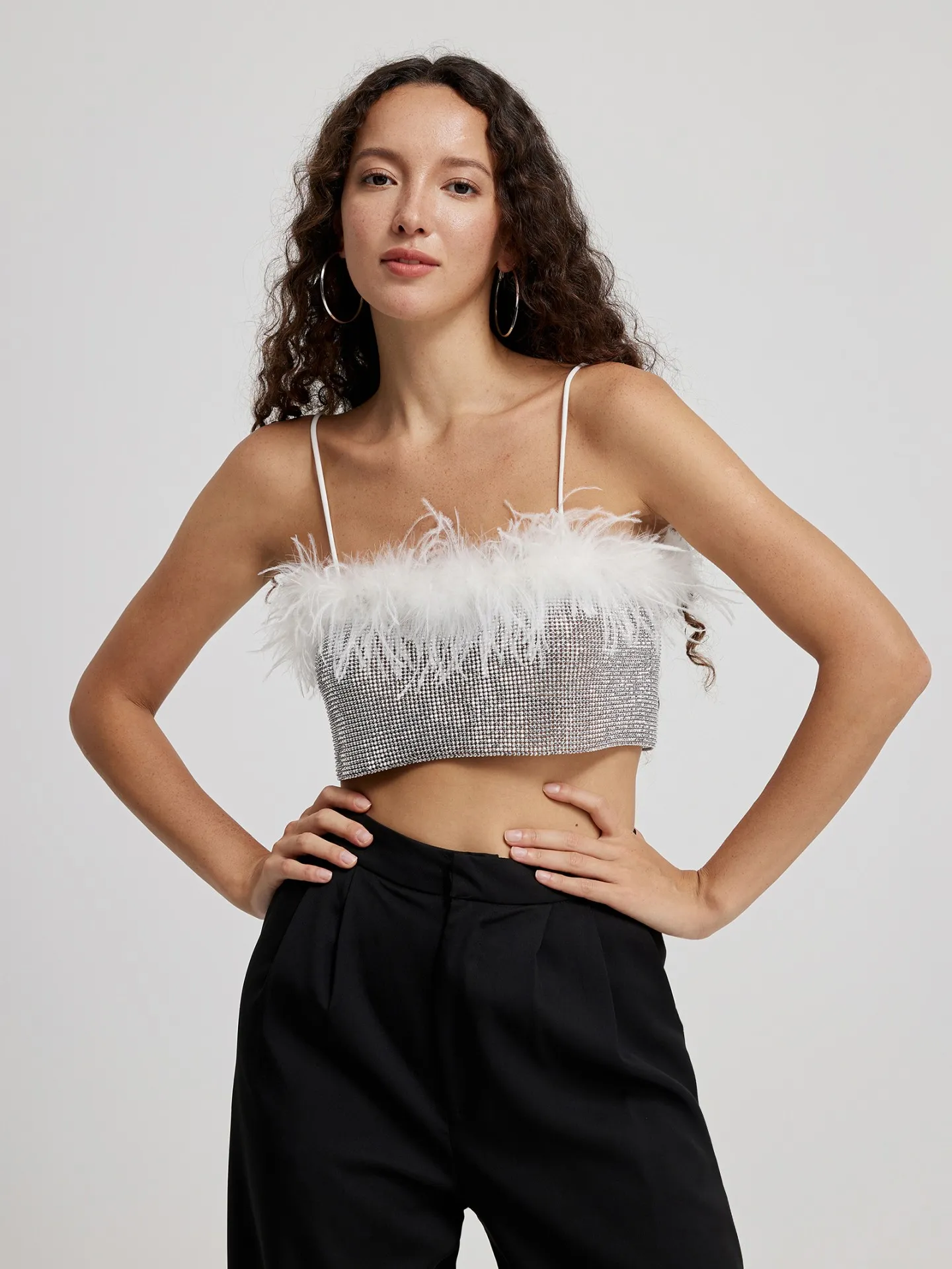 Feathered Cropped Cami in Silver
