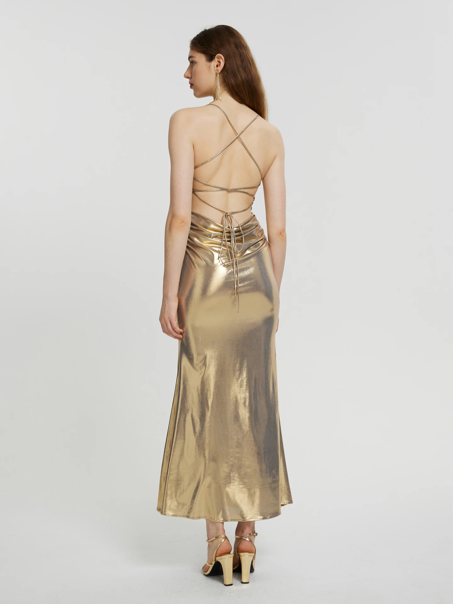 Lace Up A-Line Dress IN Gold