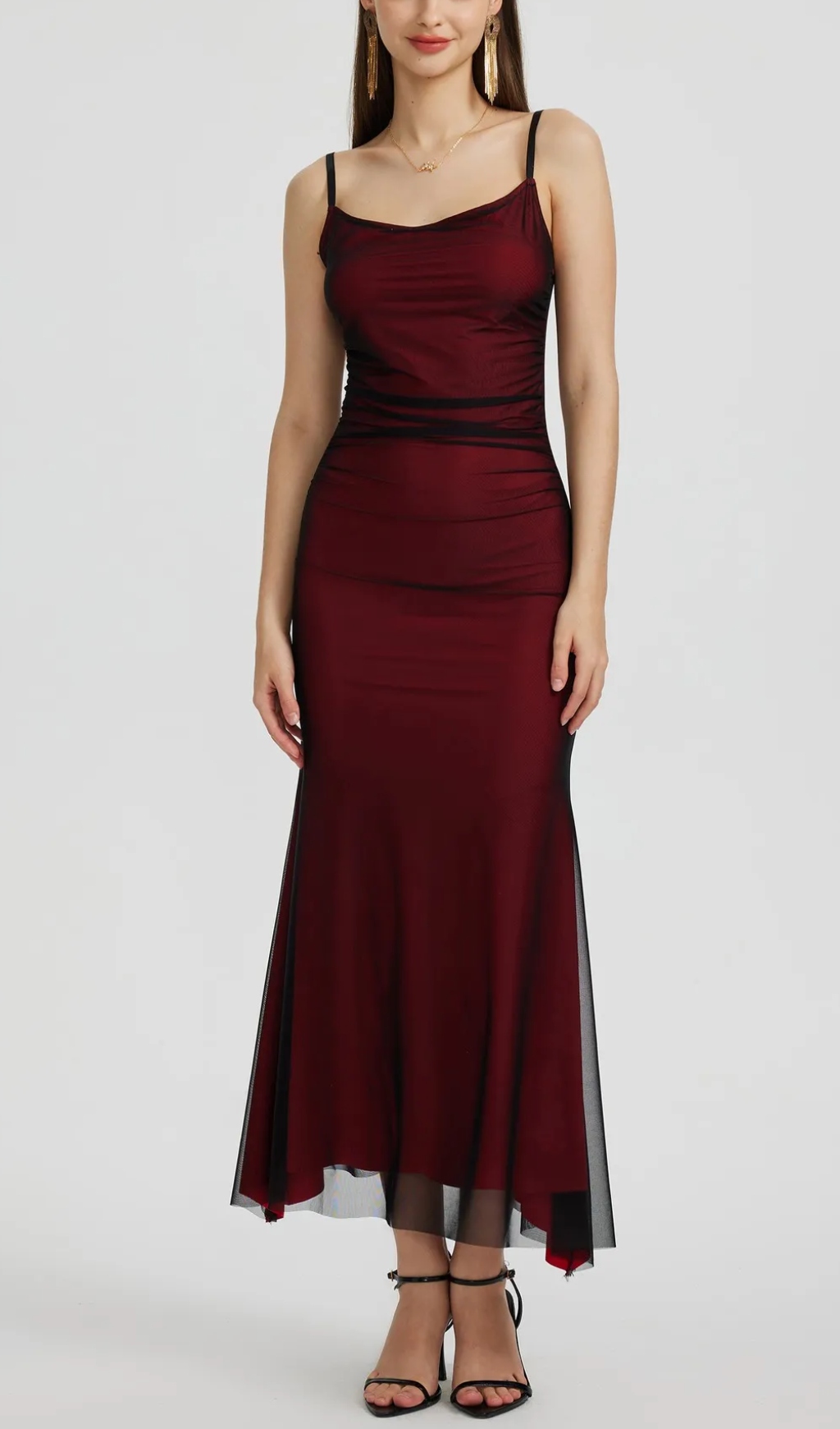 Gathered Bodycon Dress IN Burgundy