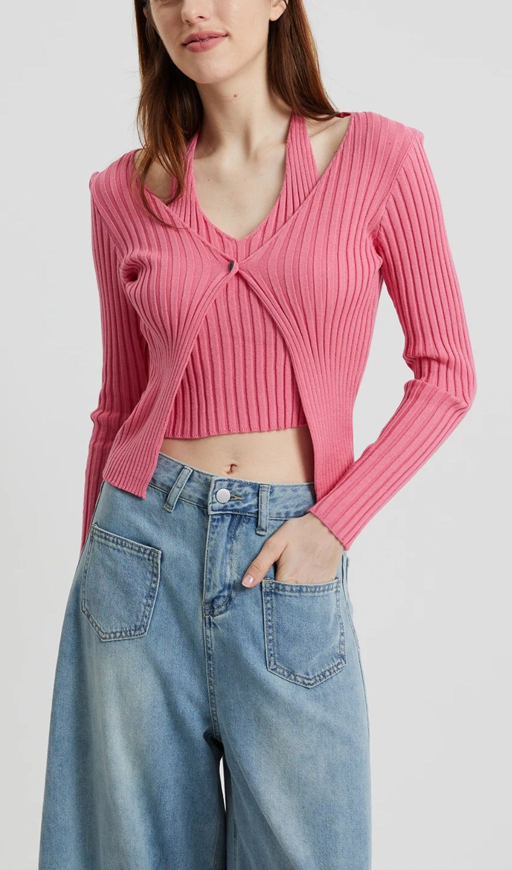 Buttoned Knit Top IN Pink