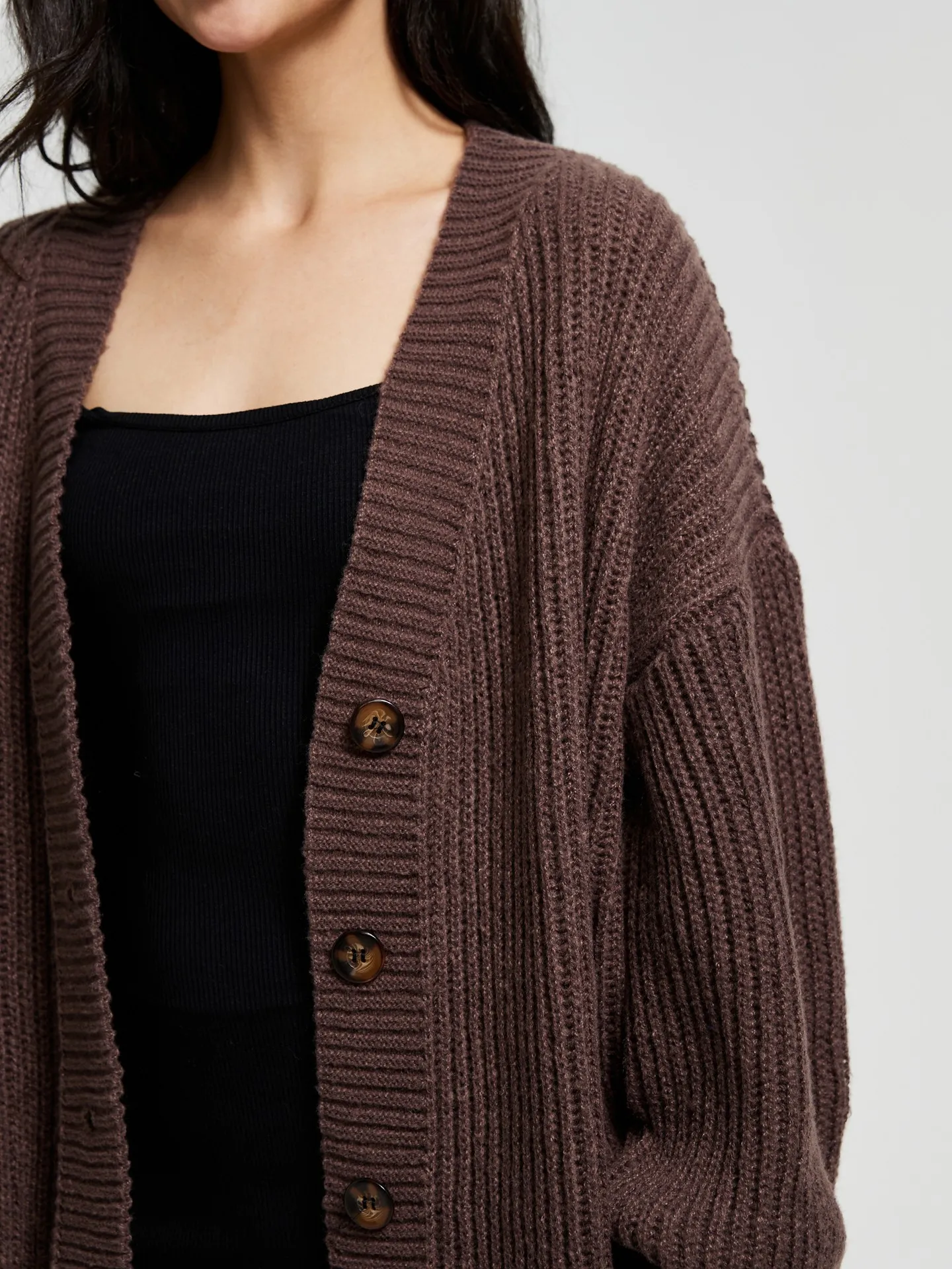Buttoned Knit Cardigan IN Brown