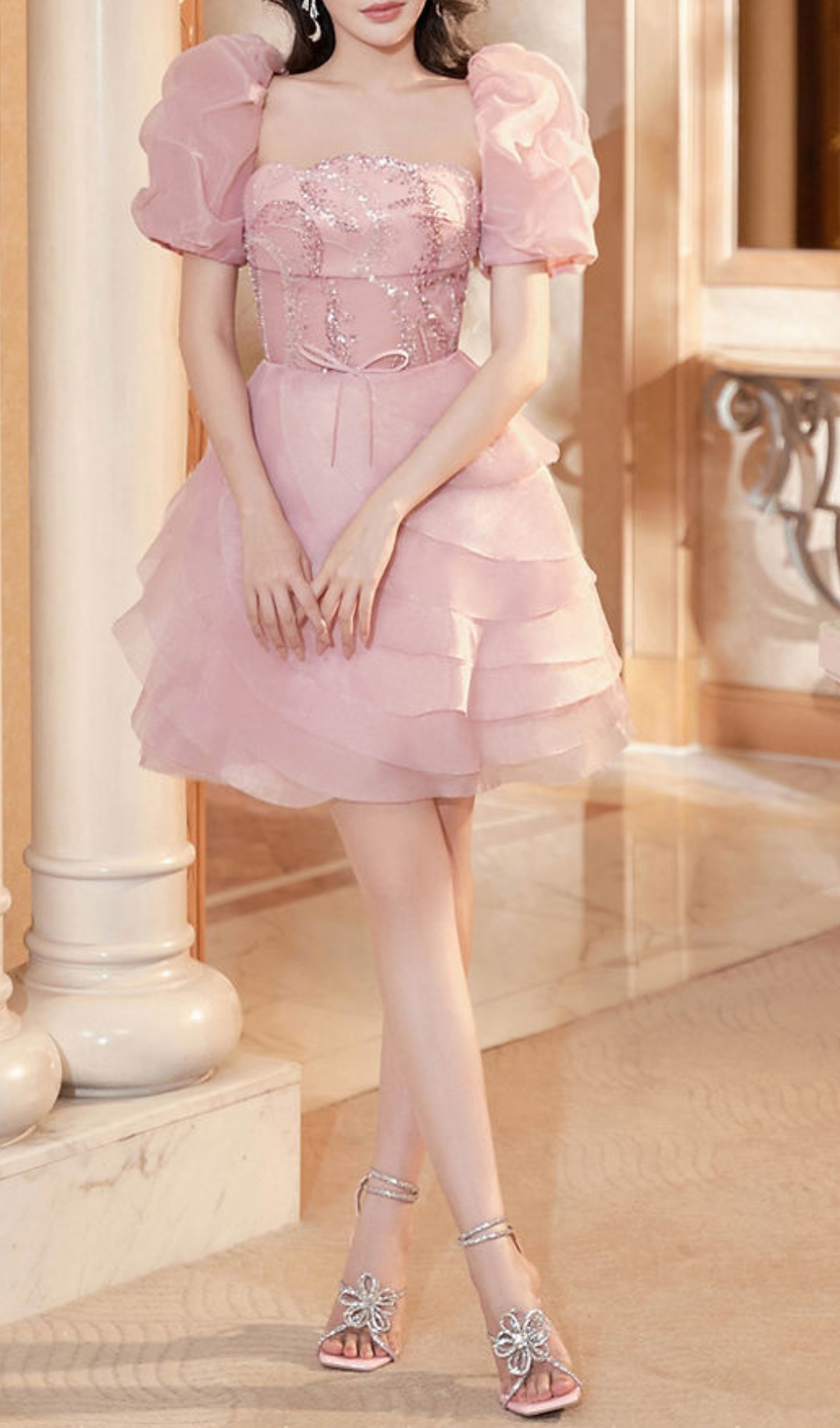 PUFF SLEEVE MINI DRESS IN PINK