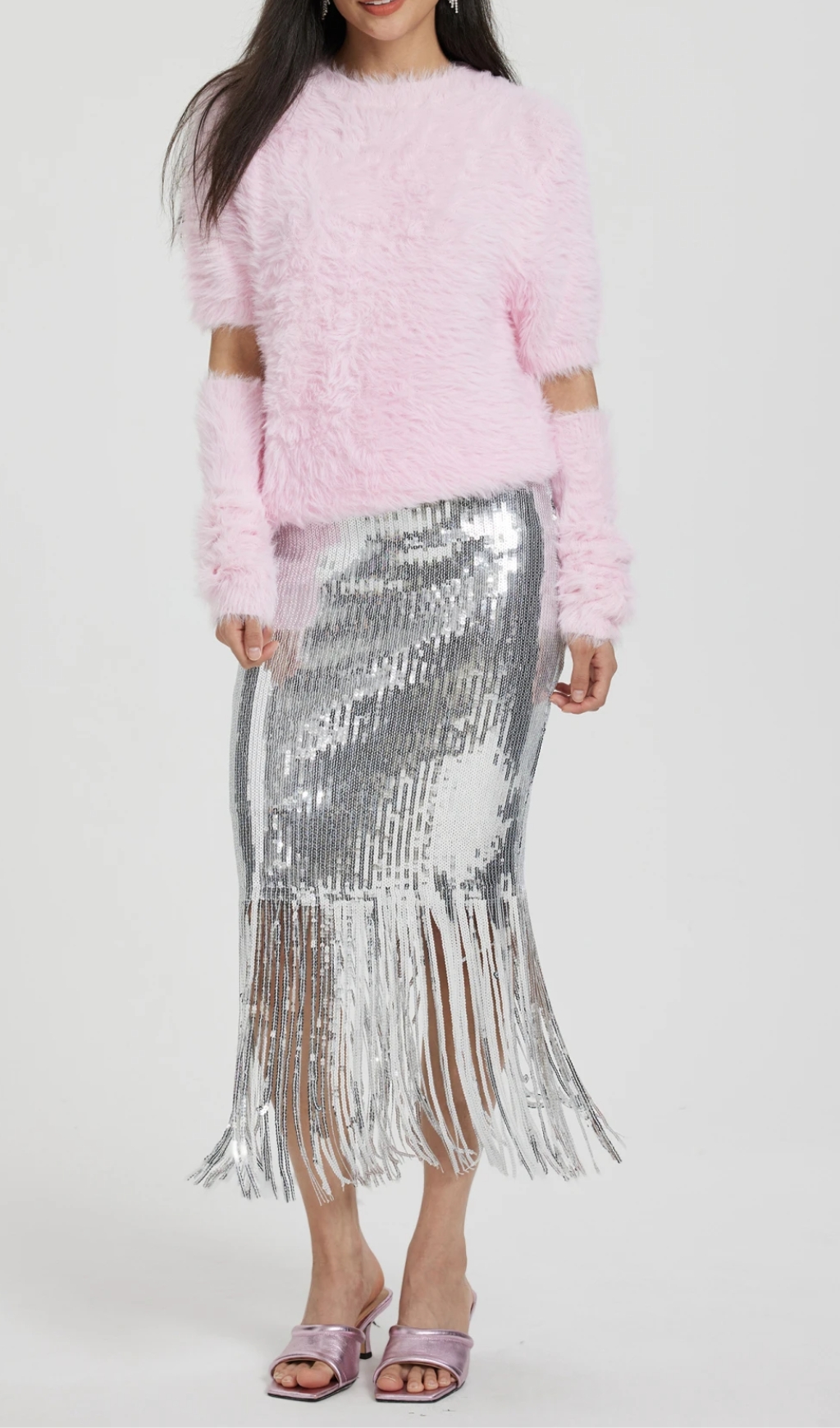 Feather Knit Pullover in pink