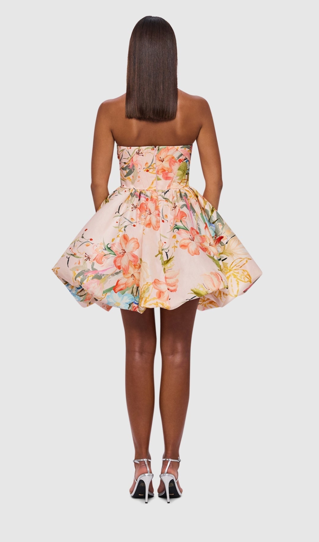 STRAPLESS FLOWER PRITED MINI DRESS
