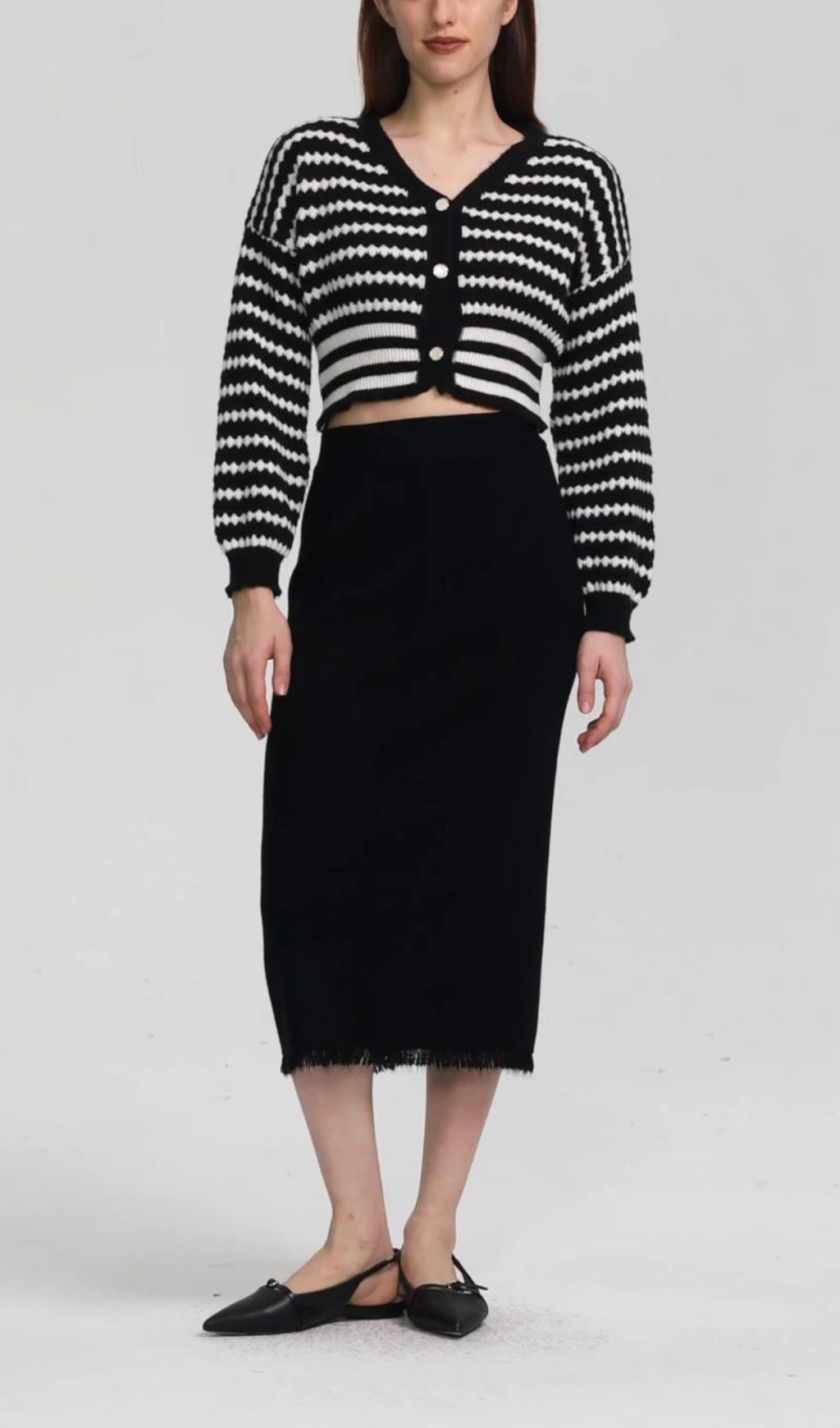 Color Block Knit Cardigan IN Black