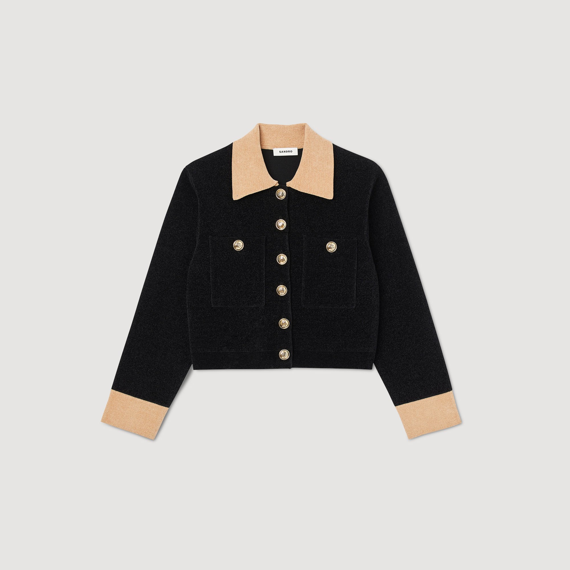 Cropped velour knit coatigan