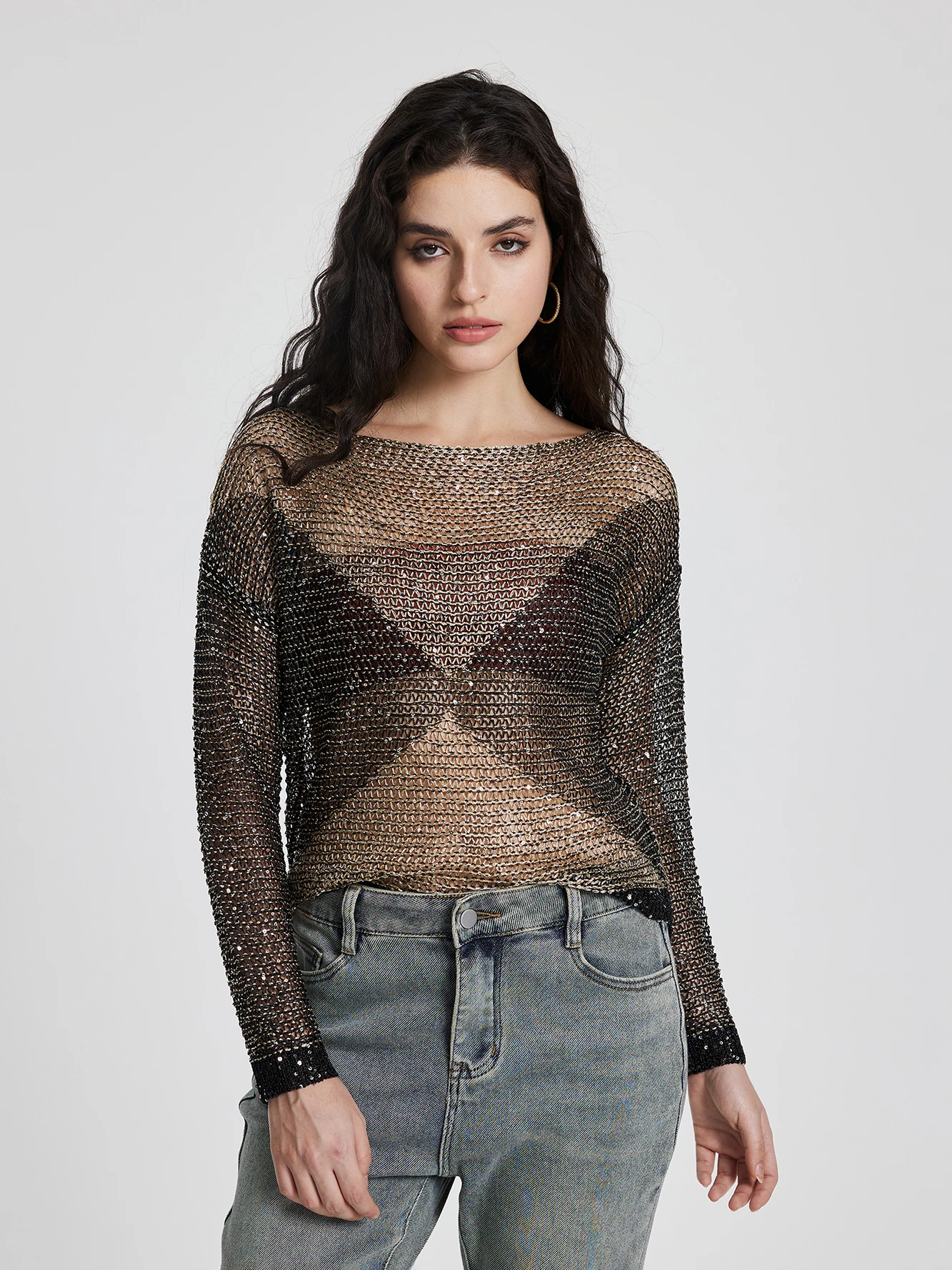 Sequinned Knit Pullover IN Gold