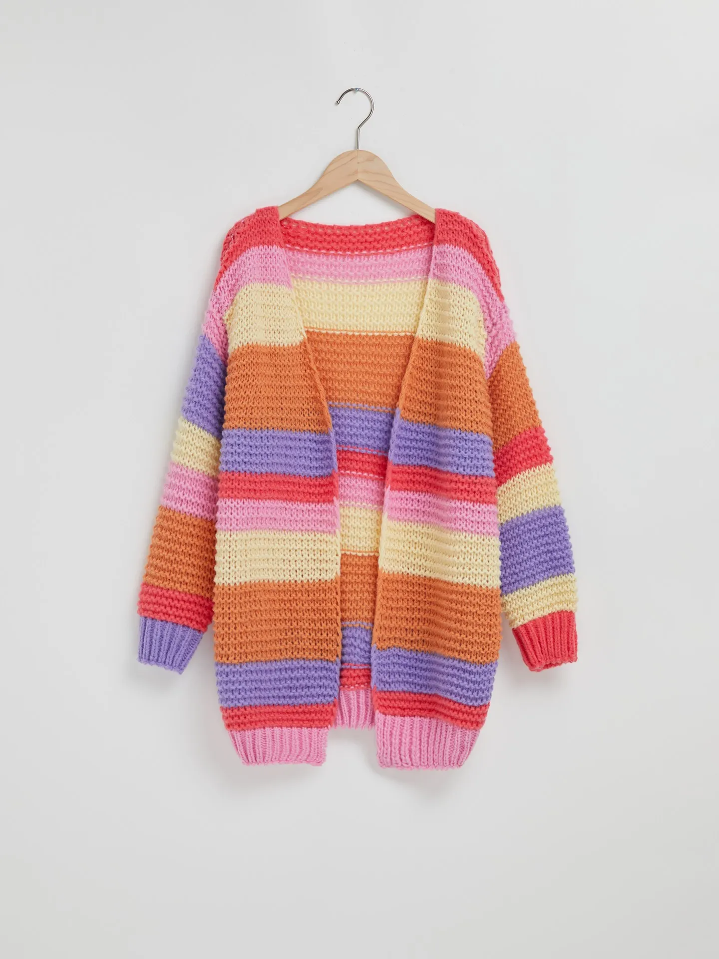 Rainbow Striped Crochet Cardigan in Multicolor