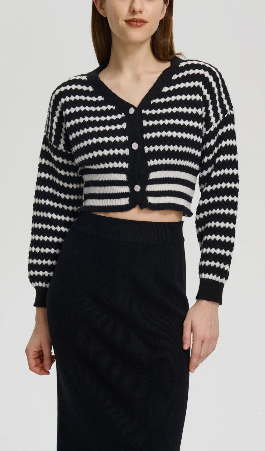 Color Block Knit Cardigan IN Black