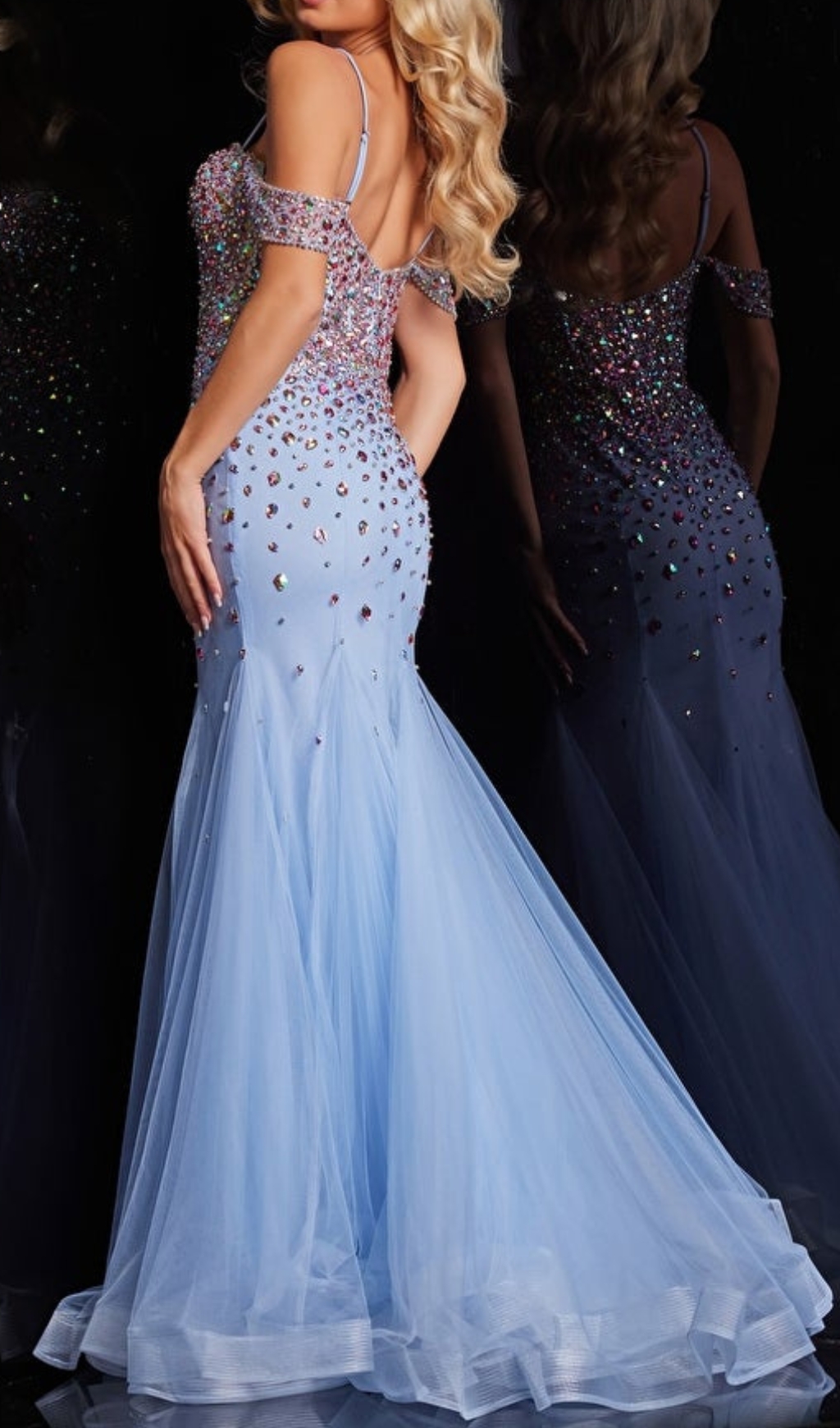 Light Blue Mermaid Long Beaded Dress