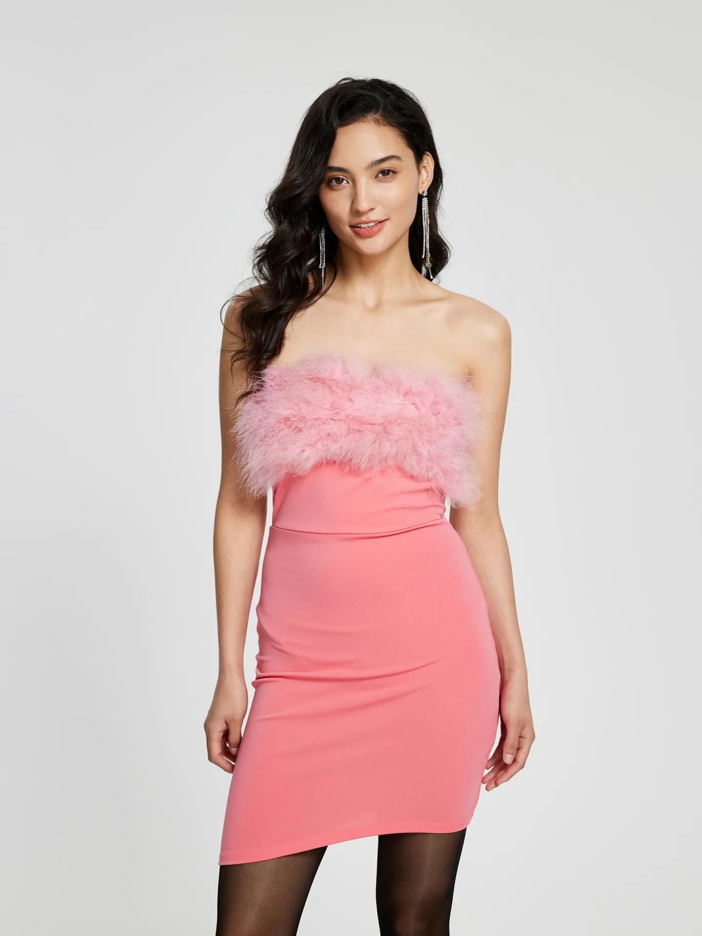 Feather Bodycon Dress IN Pink