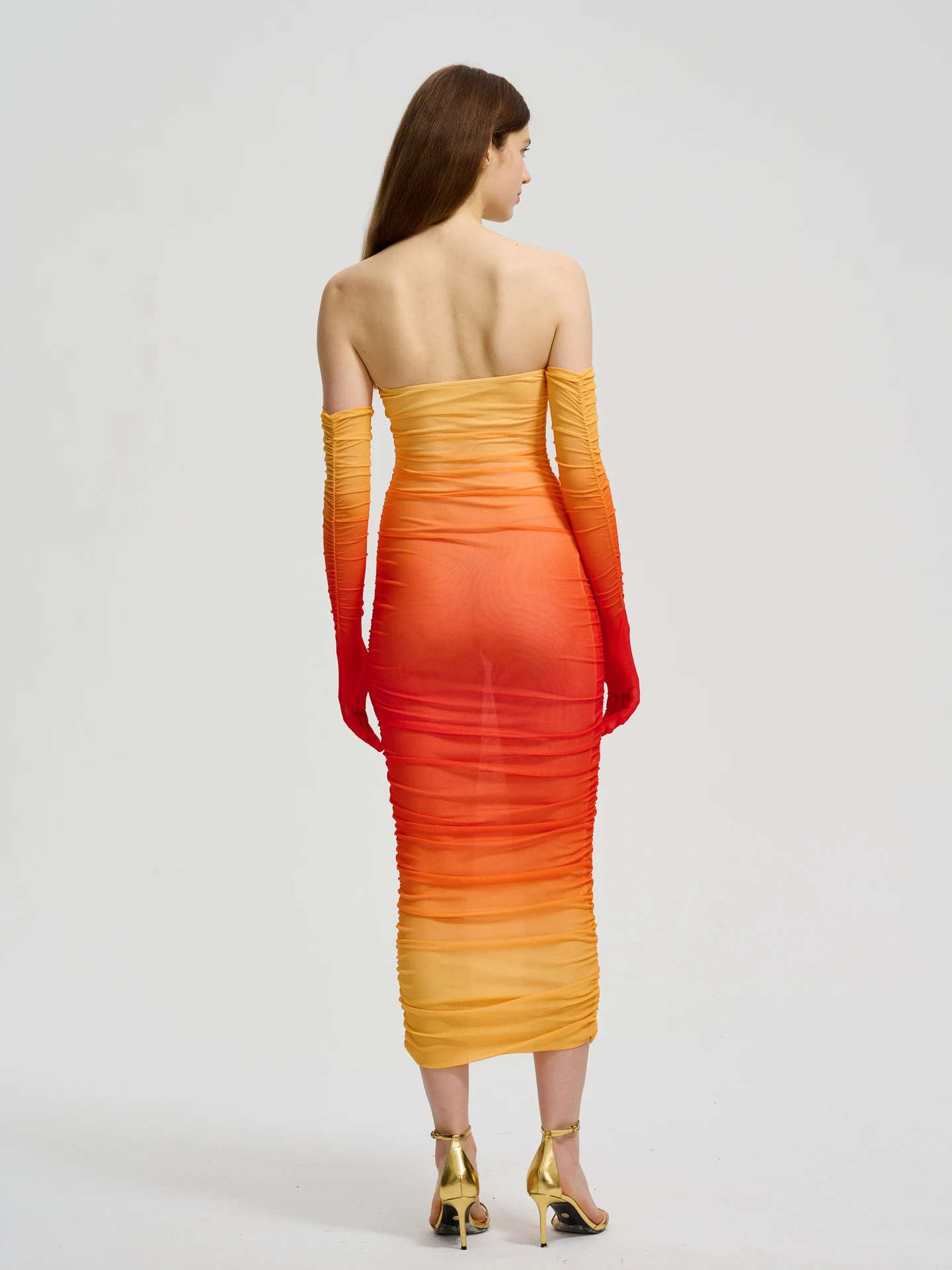Draped Bodycon Dress in Orange