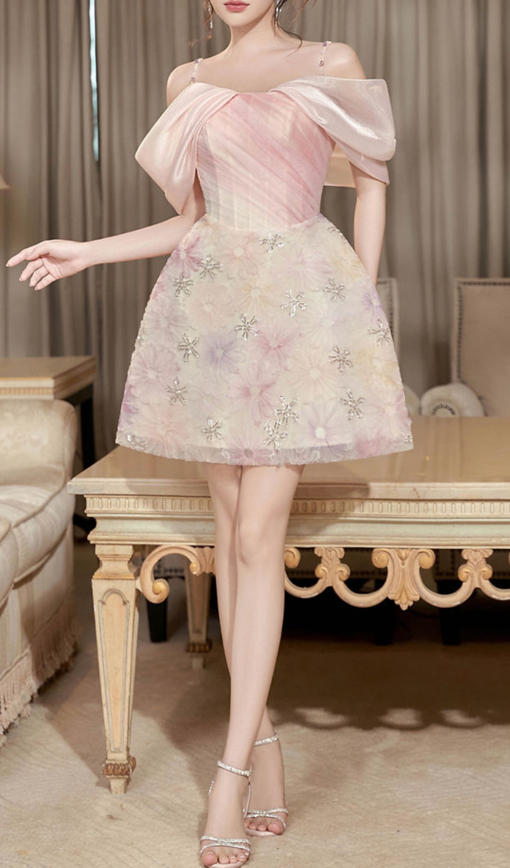 FLOWER JACQUARD MINI DRESS IN PINK