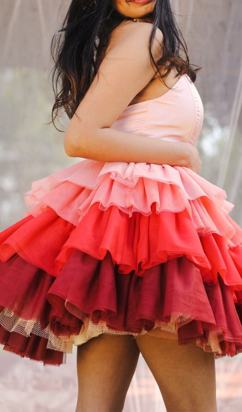 PINK OMBRE RUFFLE TULLE CORSET DRESS