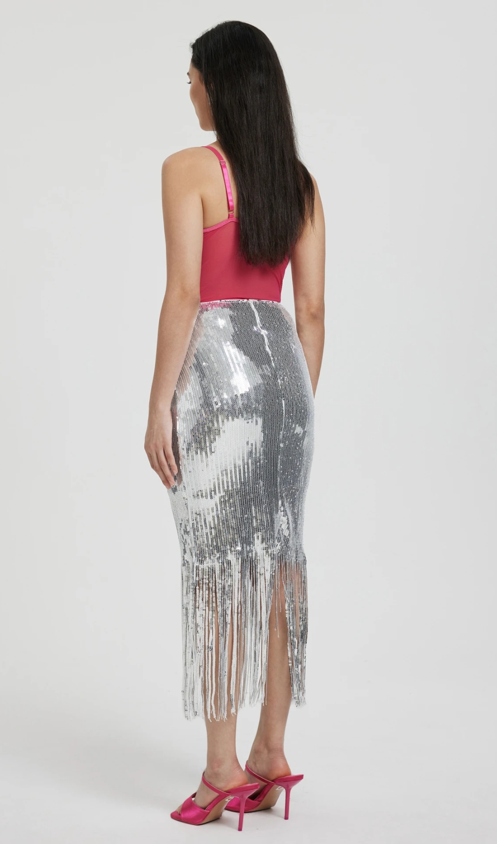 Fringed Pencil Skirt in silver