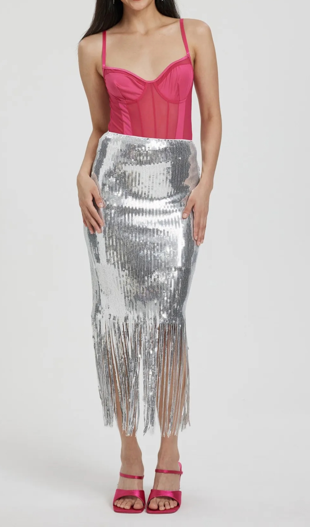 Fringed Pencil Skirt in silver