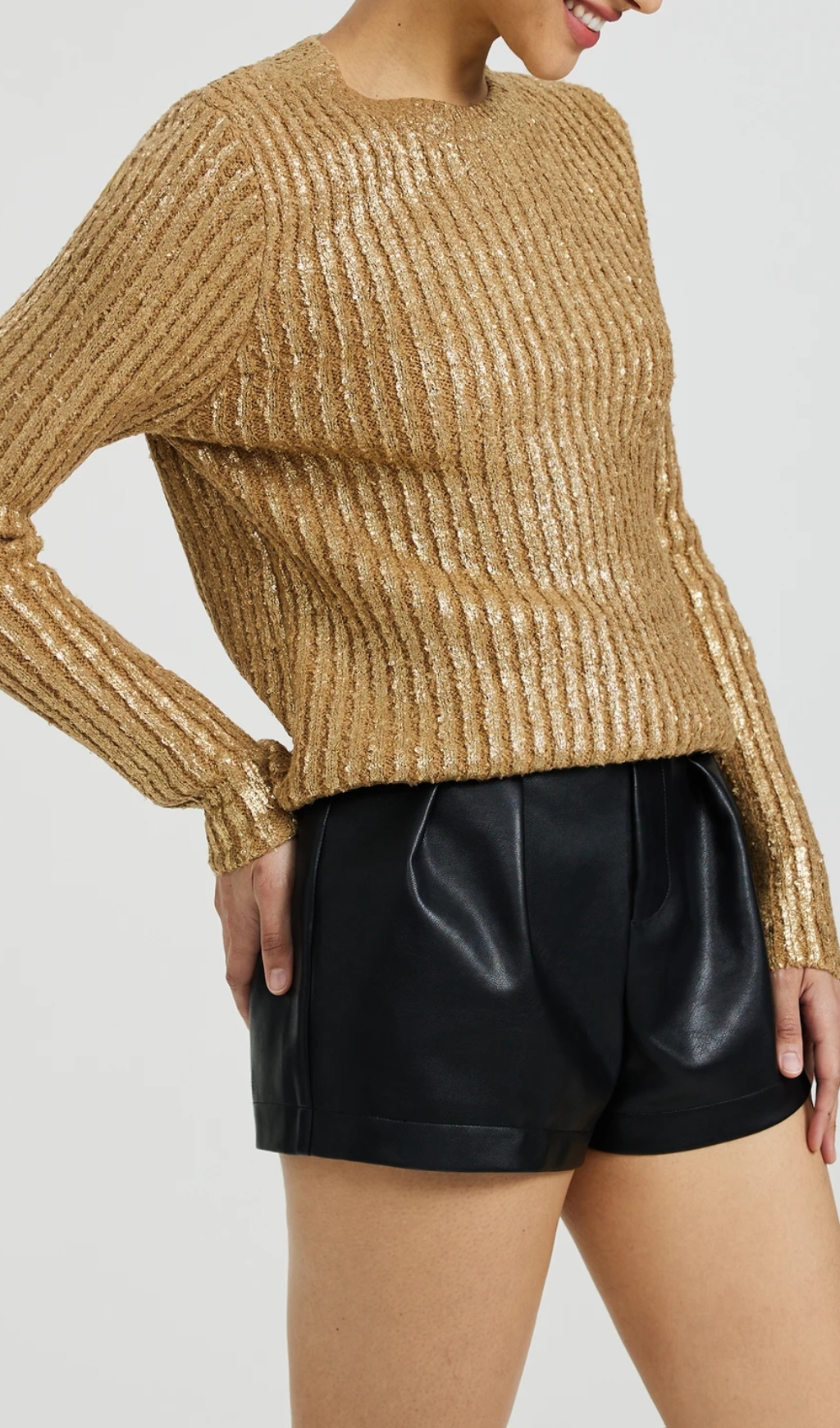 Shimmer Knit Pullover In Gold