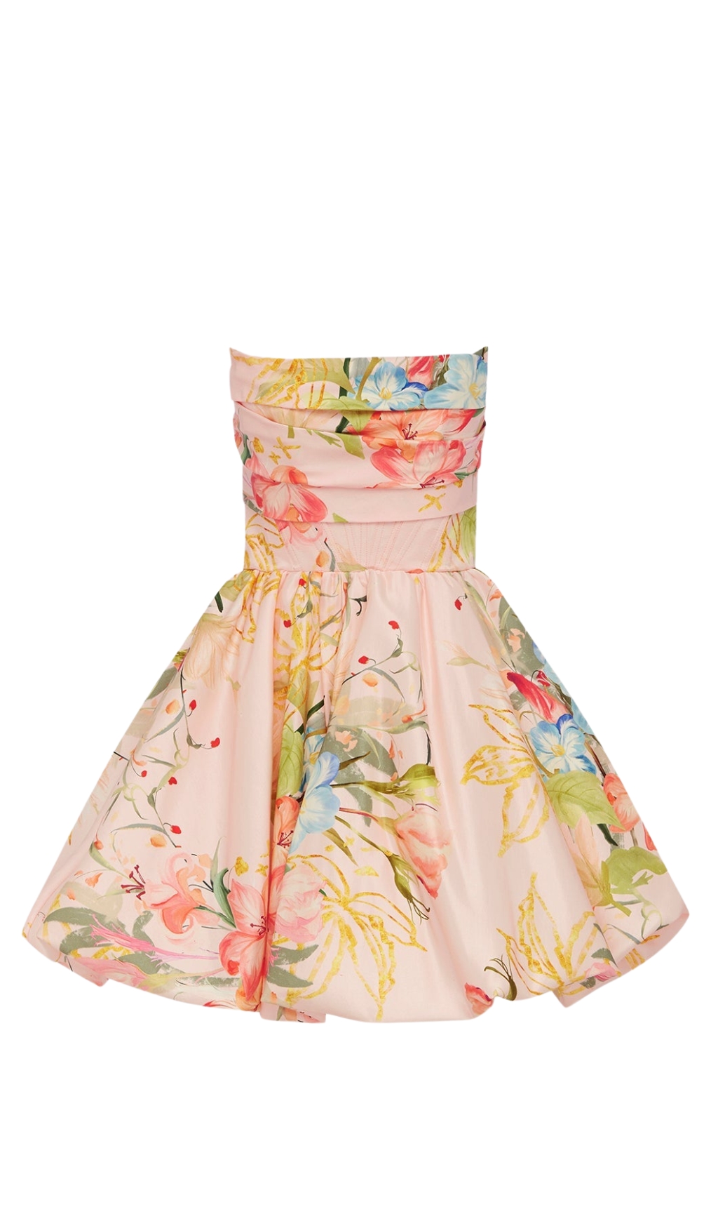 STRAPLESS FLOWER PRITED MINI DRESS