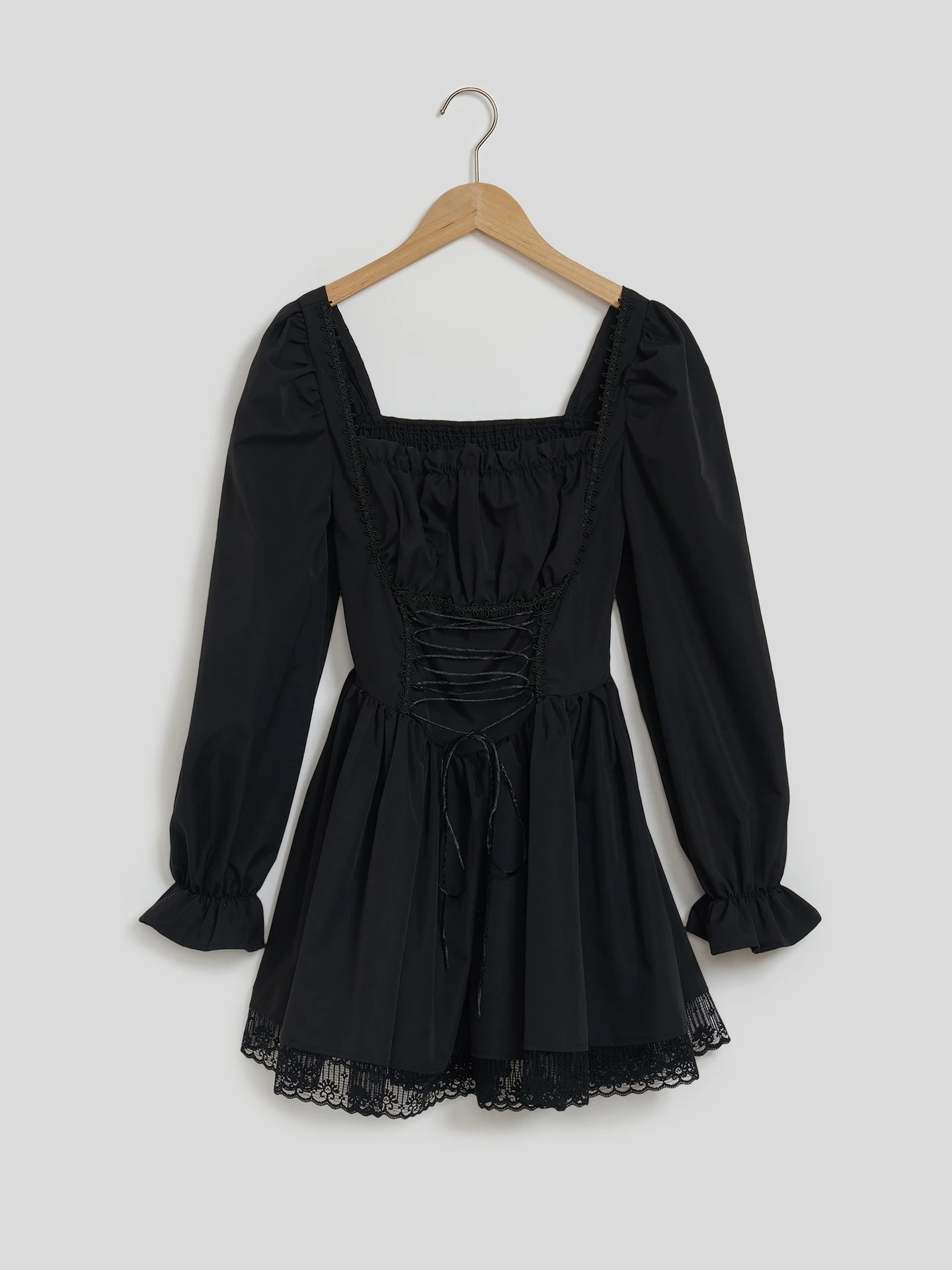 Lace Up A-Line Dress In Black