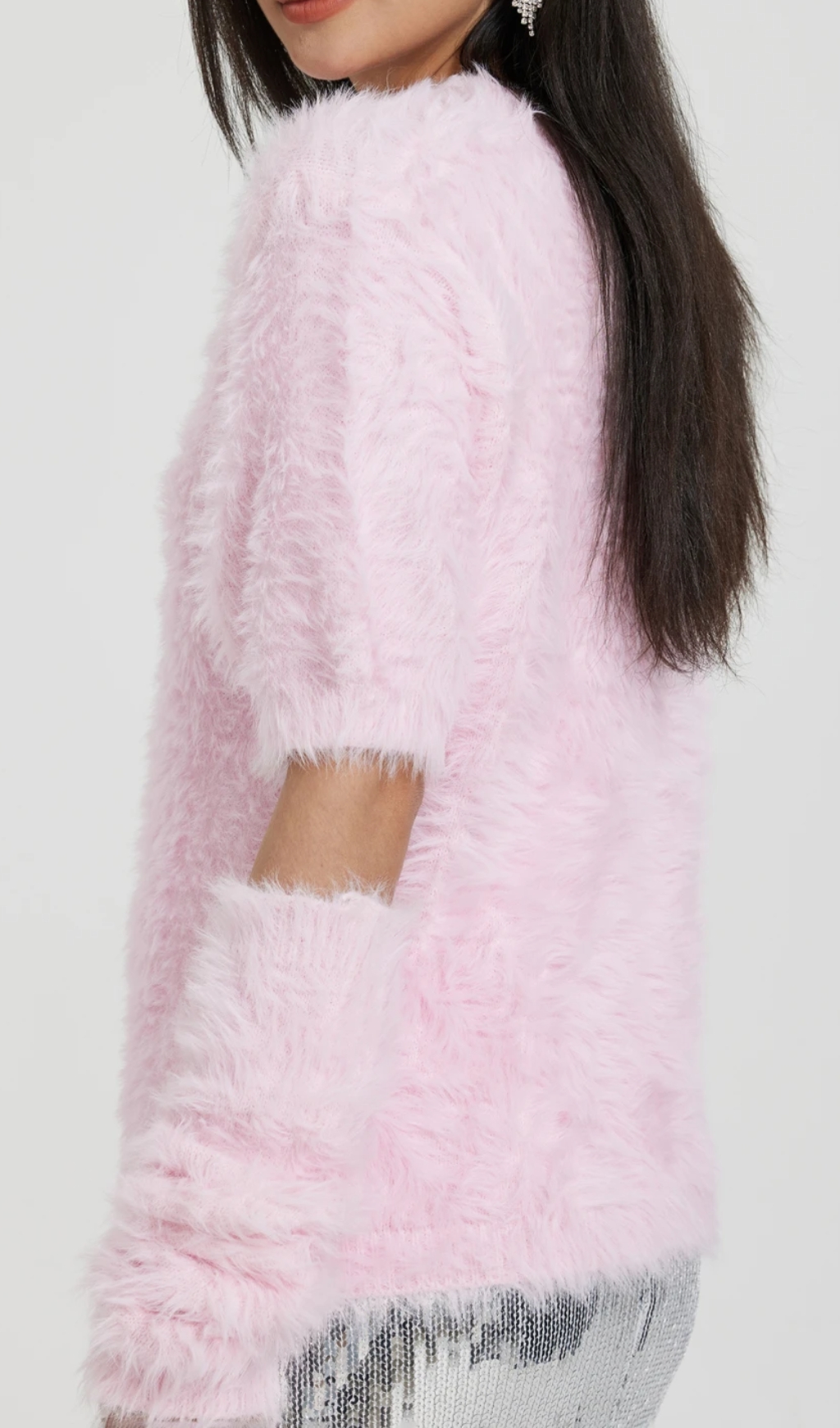 Feather Knit Pullover in pink