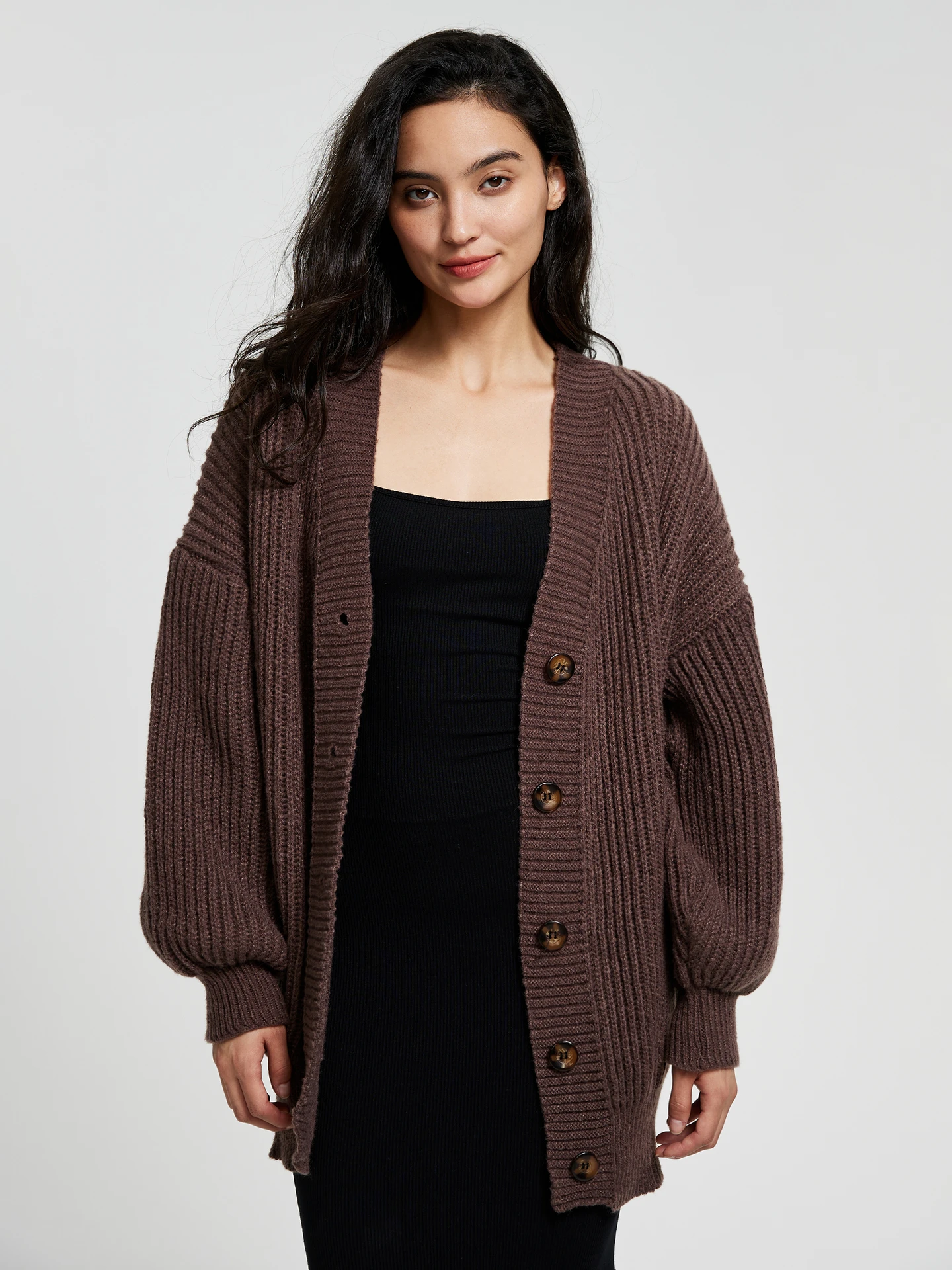 Buttoned Knit Cardigan IN Brown