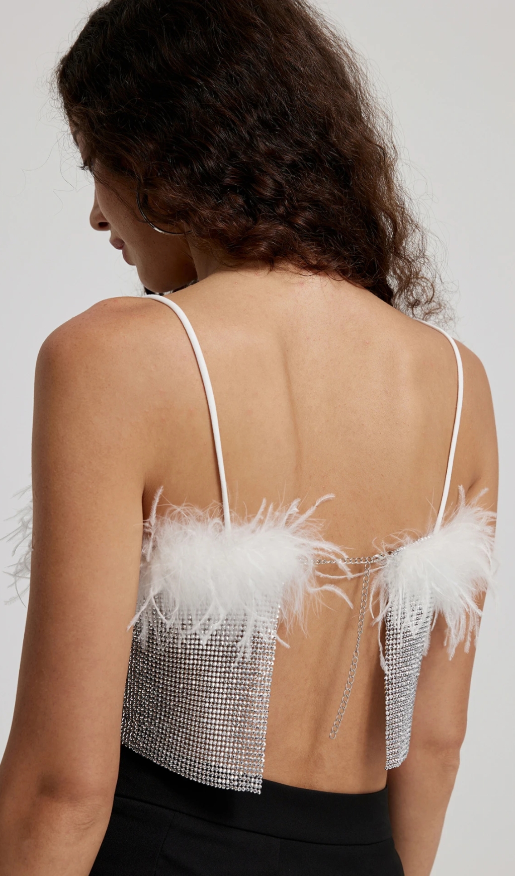 Feathered Cropped Cami in Silver