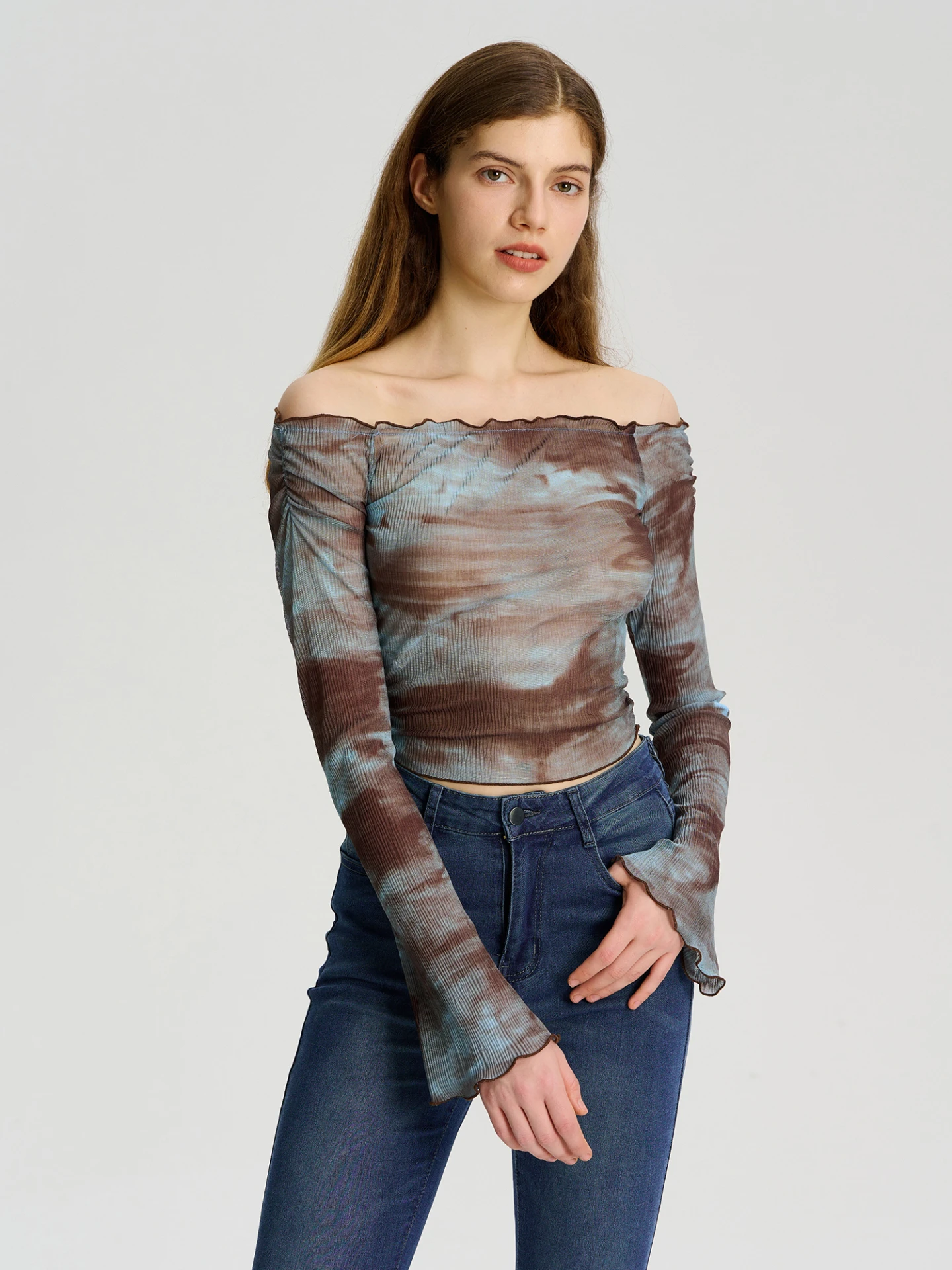 Sheer Pullover T-Shirt IN Blue
