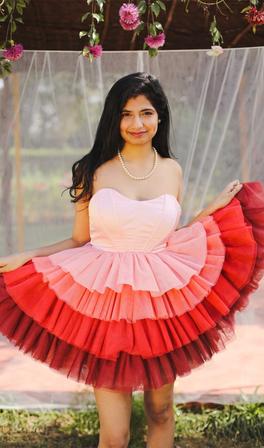 PINK OMBRE RUFFLE TULLE CORSET DRESS