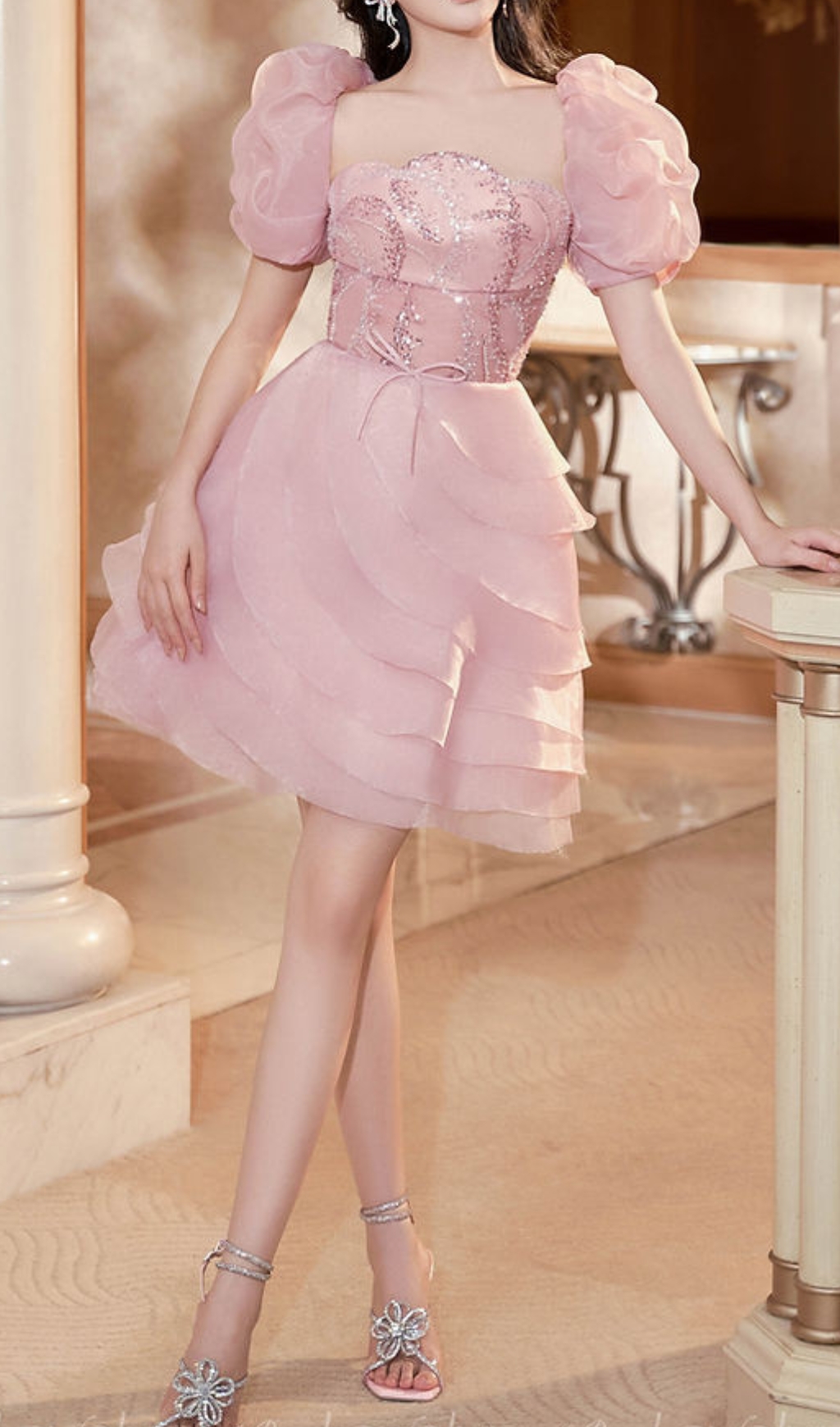 PUFF SLEEVE MINI DRESS IN PINK