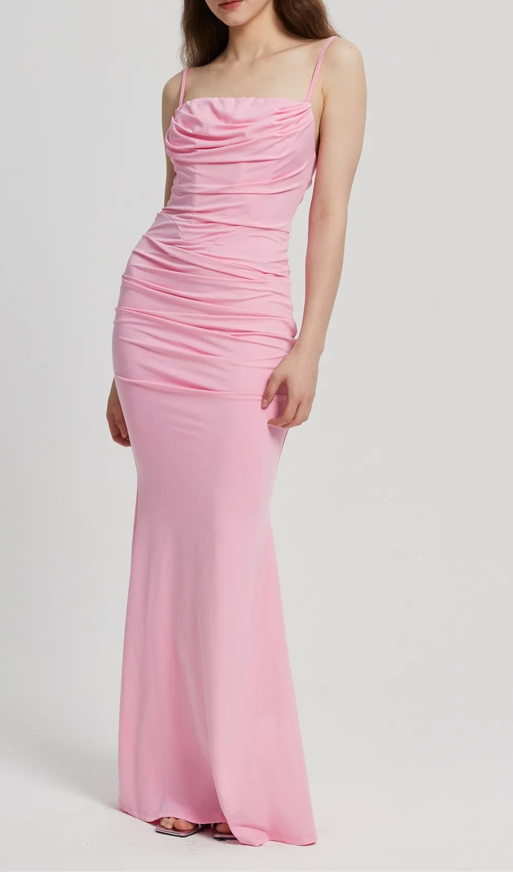 Maxi Gathered Cami Dress in pink